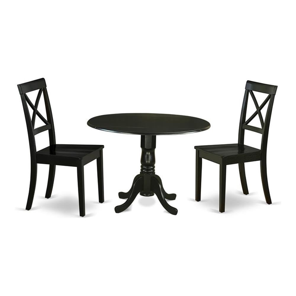 East West Furniture DLBO5-WHI-W 5 Piece Kitchen Table Set for 4 Includes a Round Dining Room Table with Dropleaf and 4 Solid Wood Seat Chairs, 42x42 Inch, Linen White