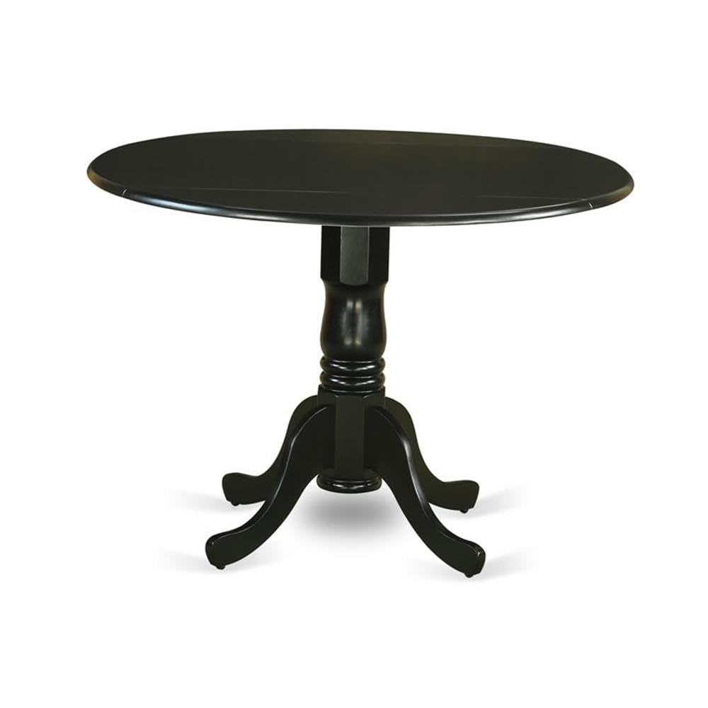 East West Furniture DLBO5-WHI-W 5 Piece Kitchen Table Set for 4 Includes a Round Dining Room Table with Dropleaf and 4 Solid Wood Seat Chairs, 42x42 Inch, Linen White