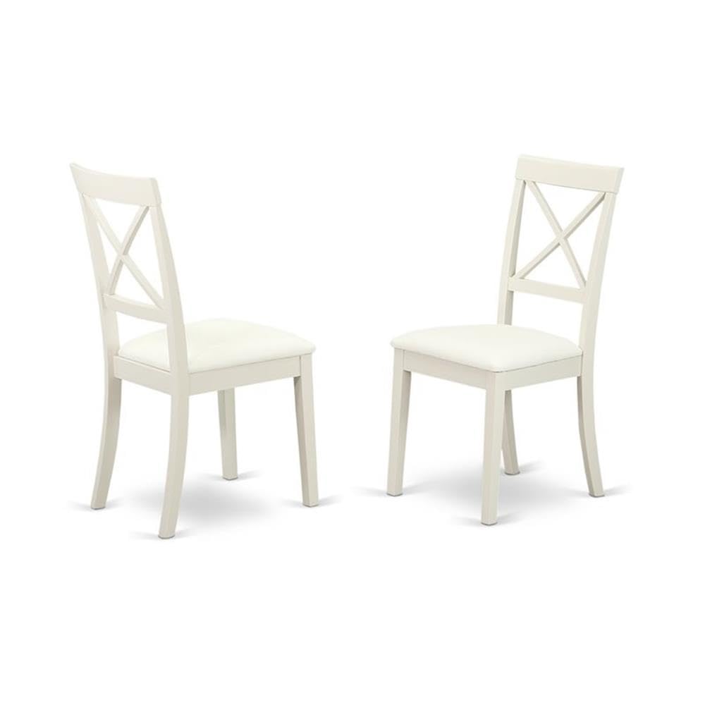 East West Furniture DLBO5-WHI-W 5 Piece Kitchen Table Set for 4 Includes a Round Dining Room Table with Dropleaf and 4 Solid Wood Seat Chairs, 42x42 Inch, Linen White