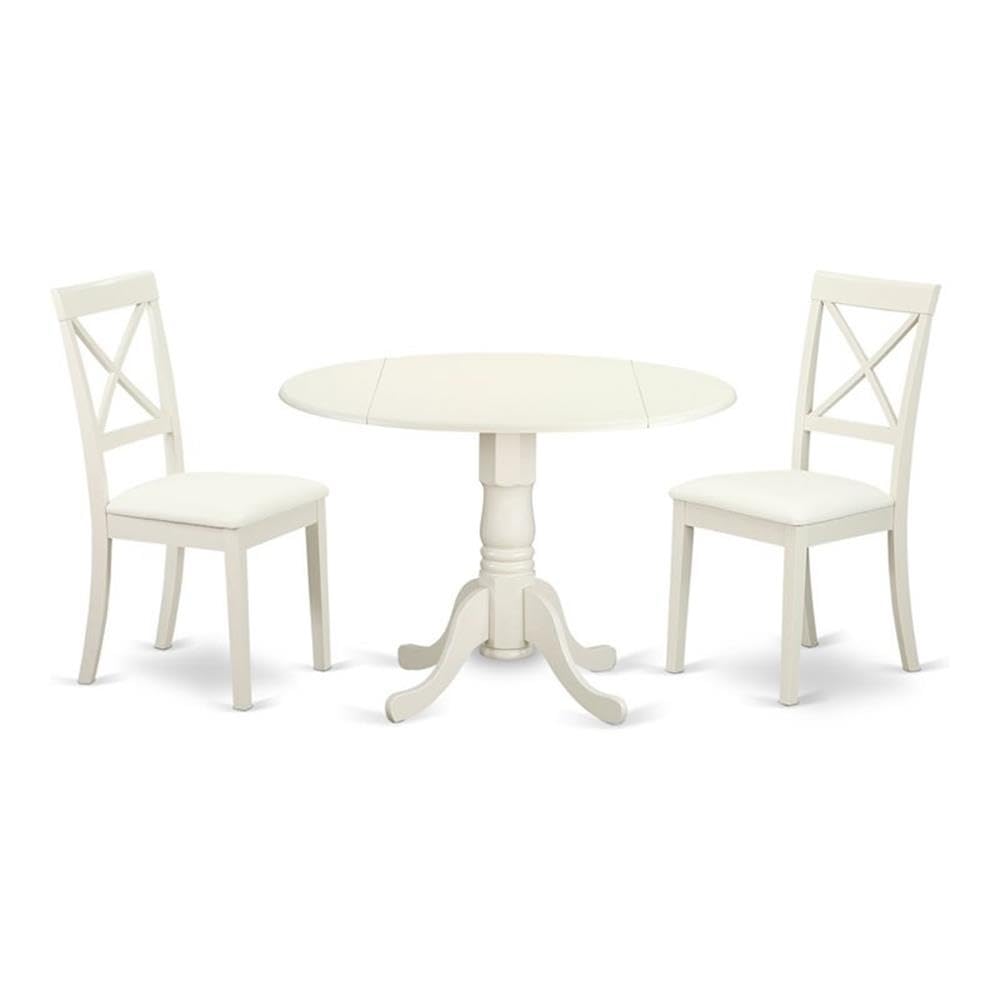 East West Furniture DLBO5-WHI-W 5 Piece Kitchen Table Set for 4 Includes a Round Dining Room Table with Dropleaf and 4 Solid Wood Seat Chairs, 42x42 Inch, Linen White