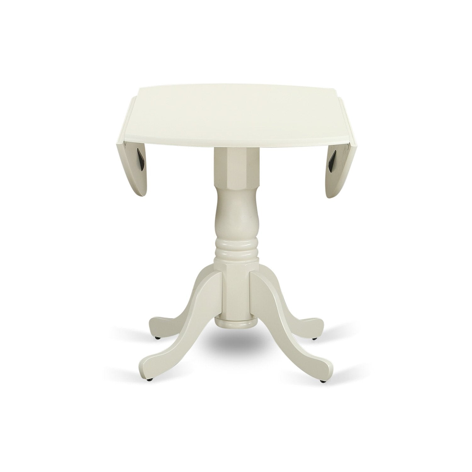 East West Furniture DLBO5-WHI-W 5 Piece Kitchen Table Set for 4 Includes a Round Dining Room Table with Dropleaf and 4 Solid Wood Seat Chairs, 42x42 Inch, Linen White