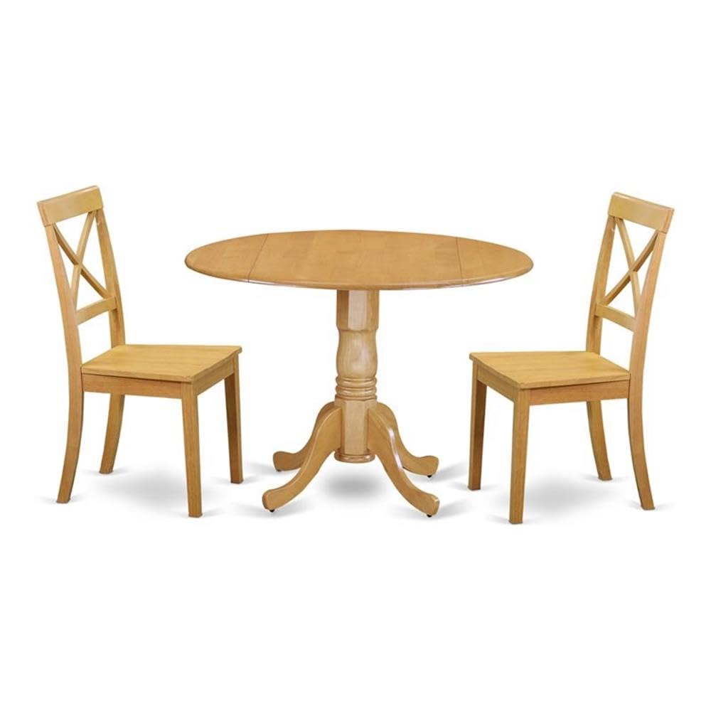East West Furniture DLBO5-WHI-W 5 Piece Kitchen Table Set for 4 Includes a Round Dining Room Table with Dropleaf and 4 Solid Wood Seat Chairs, 42x42 Inch, Linen White
