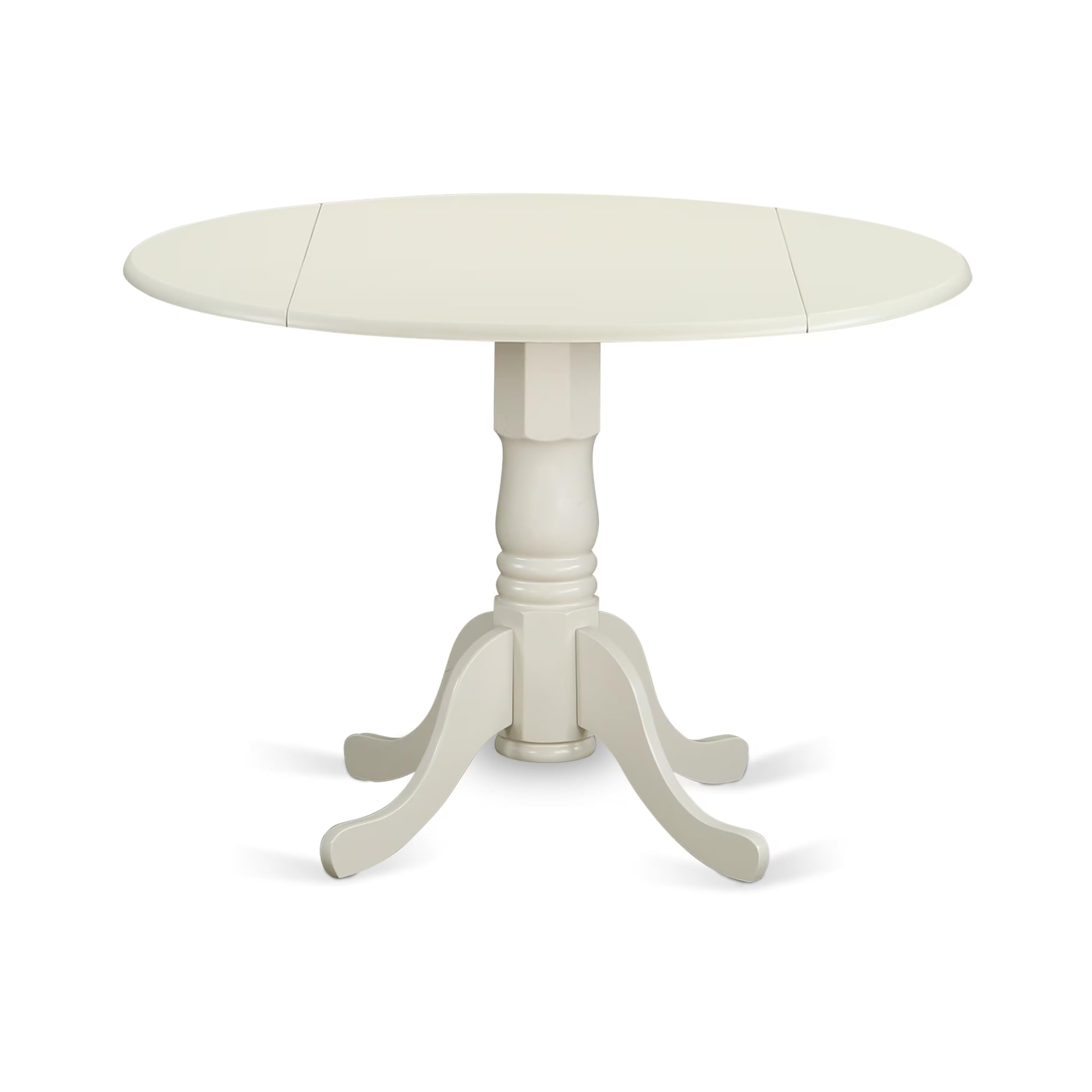 East West Furniture DLBO5-WHI-W 5 Piece Kitchen Table Set for 4 Includes a Round Dining Room Table with Dropleaf and 4 Solid Wood Seat Chairs, 42x42 Inch, Linen White