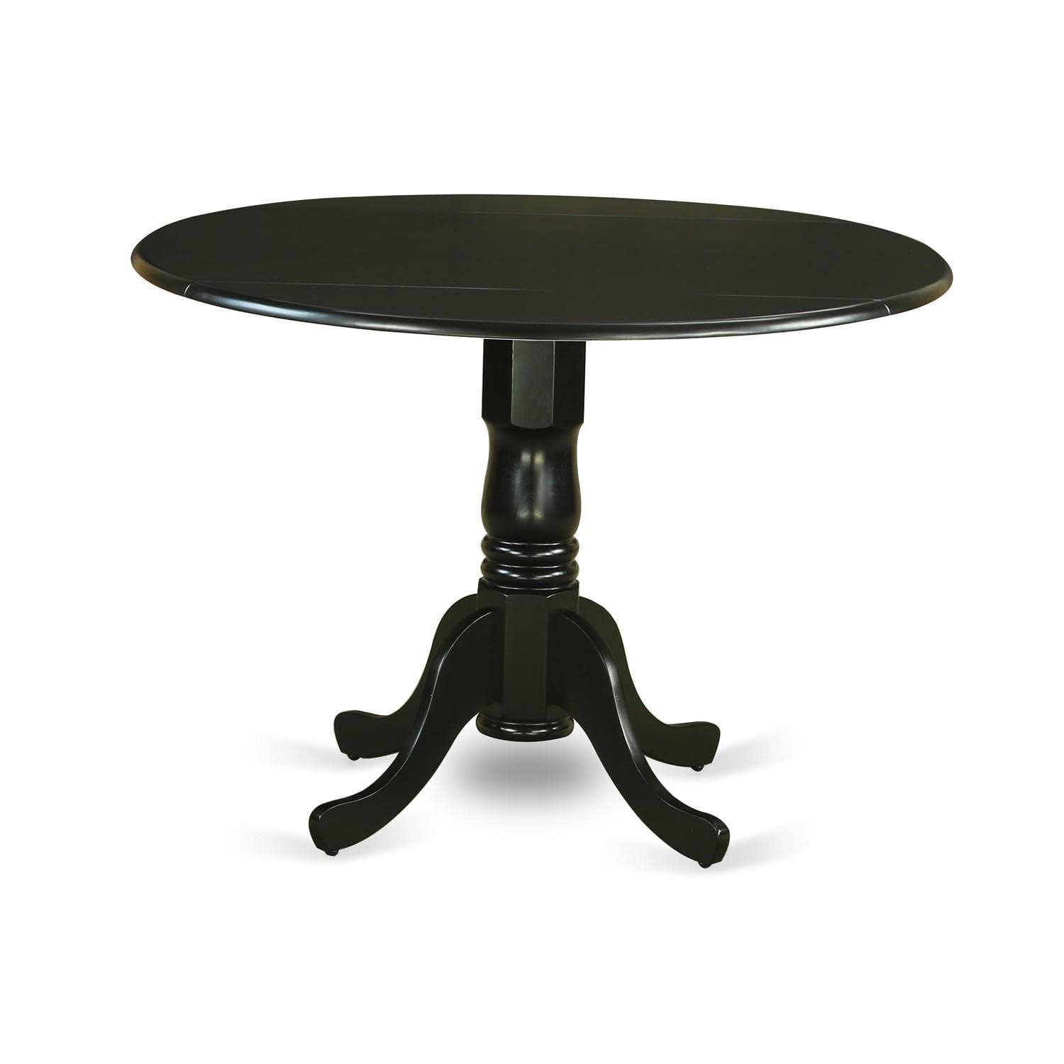 East West Furniture DLBO5-WHI-W 5 Piece Kitchen Table Set for 4 Includes a Round Dining Room Table with Dropleaf and 4 Solid Wood Seat Chairs, 42x42 Inch, Linen White