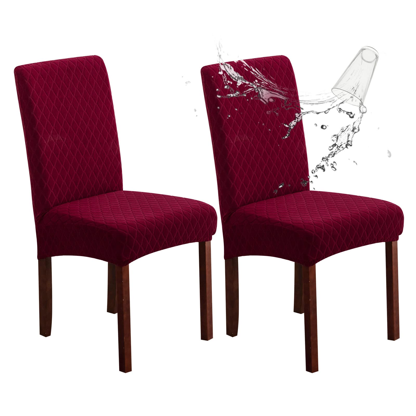 Genina 100% Waterproof Chair Covers for Dining Room Set of 4, Stretch Parson Chair Slipcovers for Kitchen Chairs, Washable Chair Protectors, Leaves-Warm Gray
