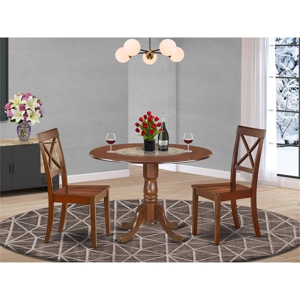 East West Furniture DLBO5-WHI-W 5 Piece Kitchen Table Set for 4 Includes a Round Dining Room Table with Dropleaf and 4 Solid Wood Seat Chairs, 42x42 Inch, Linen White