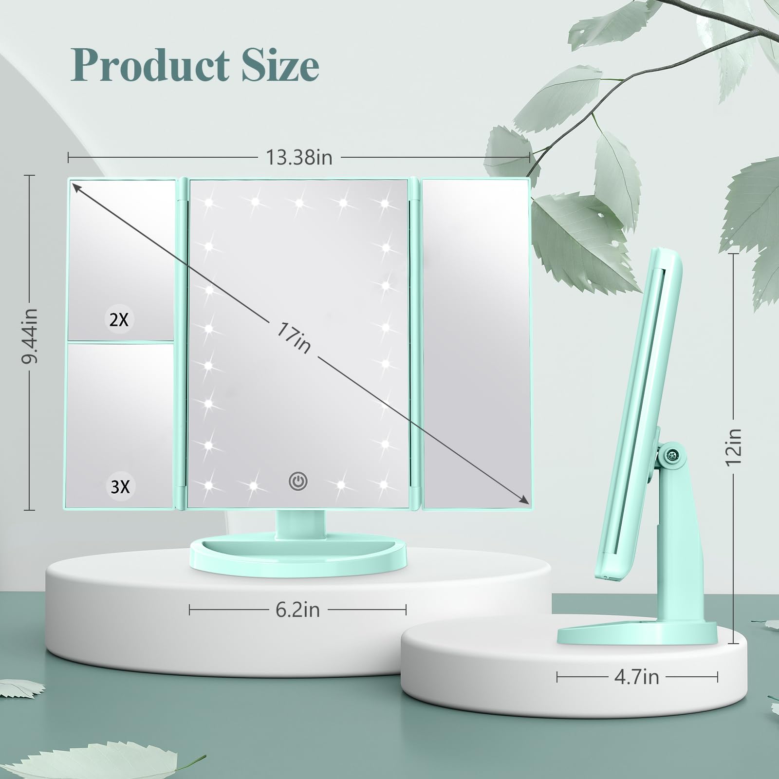 HUONUL Makeup Mirror, Vanity Mirror with Lights, 2X/3X/10X Magnification, Touch Control, Trifold, Dual Power Supply, Birthday Gifts for Women, Wife, Mom, Girls,Dorm Room Essentials