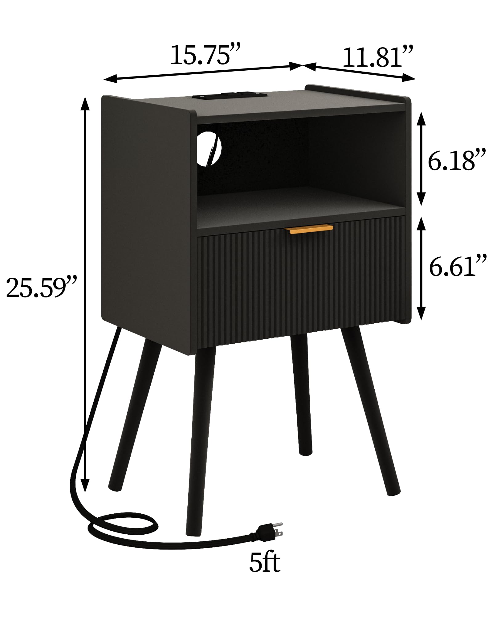 JOONEE Nightstand,Modern Bedside Table with Storage Drawer and Open Wood Shelf, for Living Room, Bedroom and Small Spaces, Accent Night Stand with Solid Wood Legs, Easy Assembly,Walnut Brown