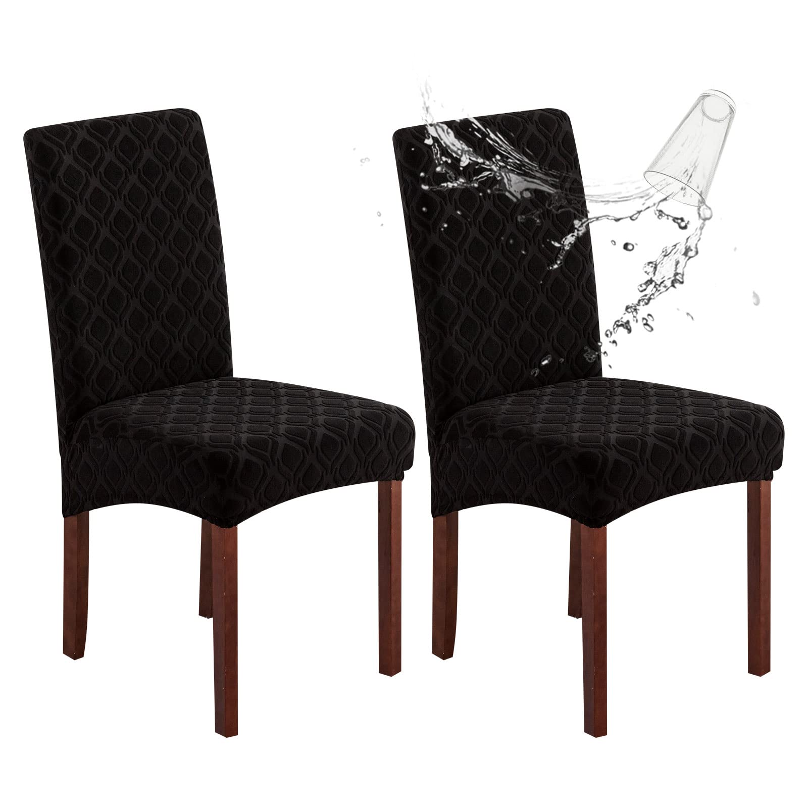 Genina 100% Waterproof Chair Covers for Dining Room Set of 4, Stretch Parson Chair Slipcovers for Kitchen Chairs, Washable Chair Protectors, Leaves-Warm Gray