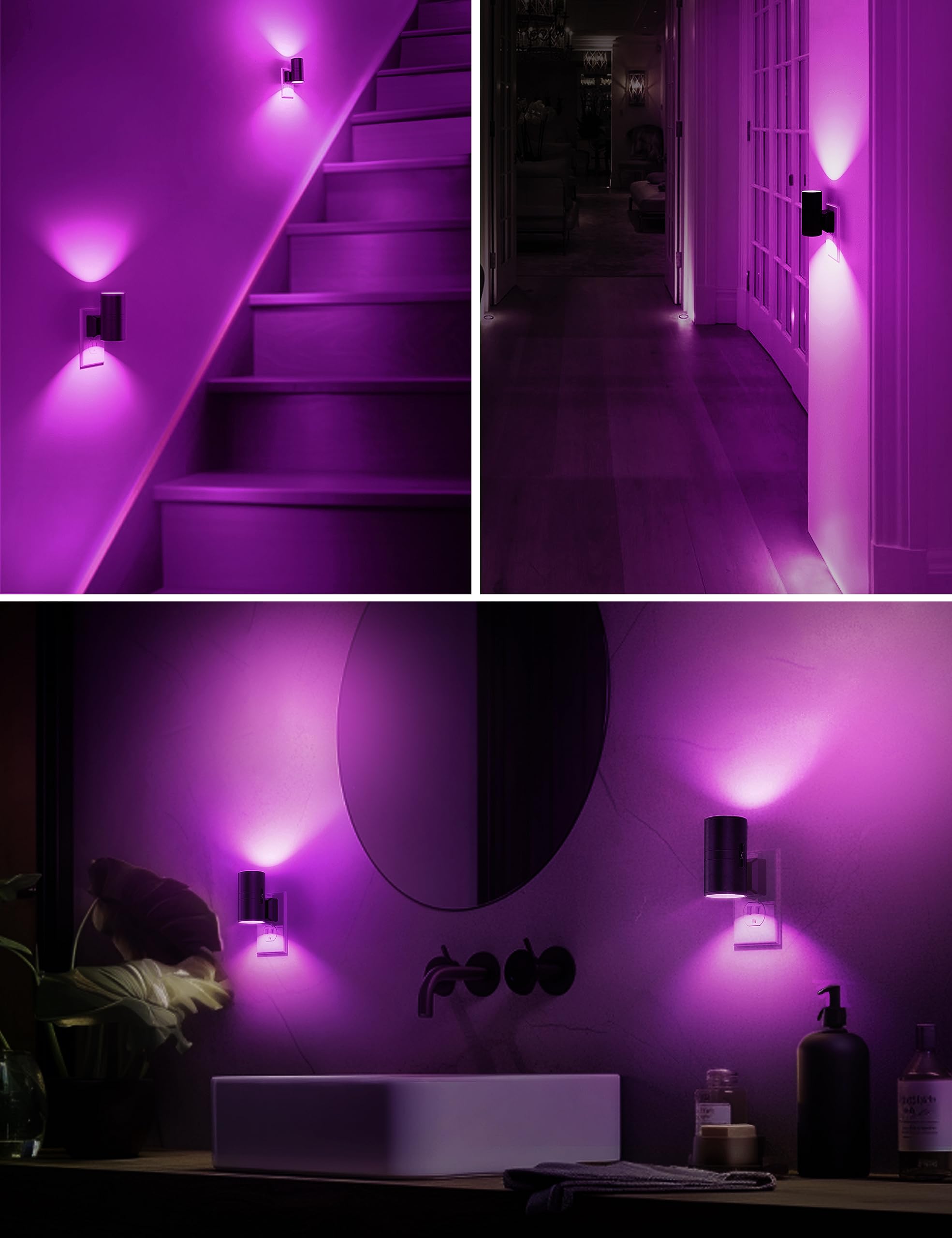 L LOHAS LED Night Light Plug in, Modern Night Lights Plug into Wall, Dusk to Dawn Sensor, Soft White 3000K, 0-100LM Adjustable Brightness, Dimmable Night Lights for Hallway Bedroom Stairway, 2 Pack