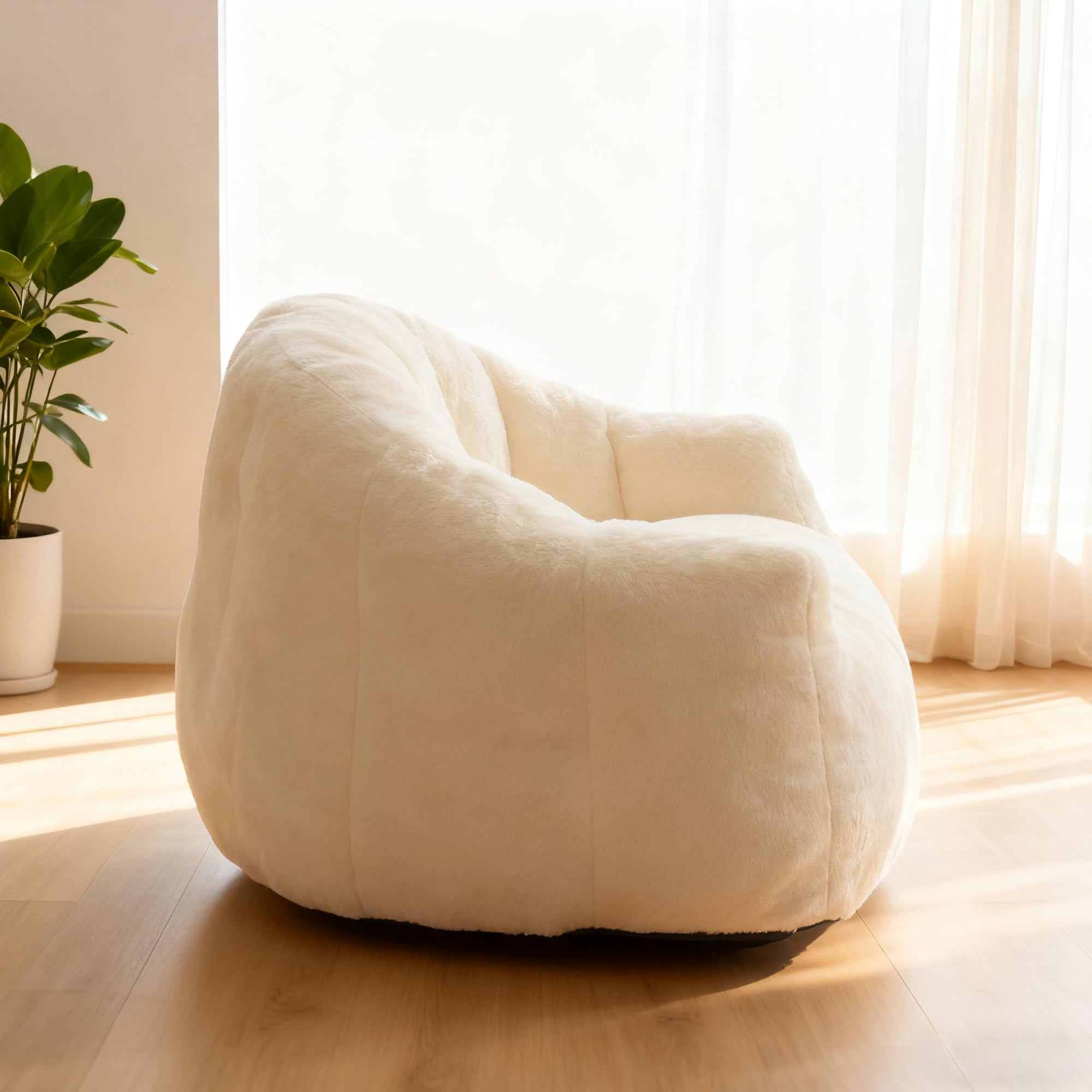 Bean Bag Chair, Giant Beanbag Chiars for Adults, Faux Fur Shell-Shaped Floor Sofa with Filler, Comfy Chair for Reading, Gaming and Relax (Grey)
