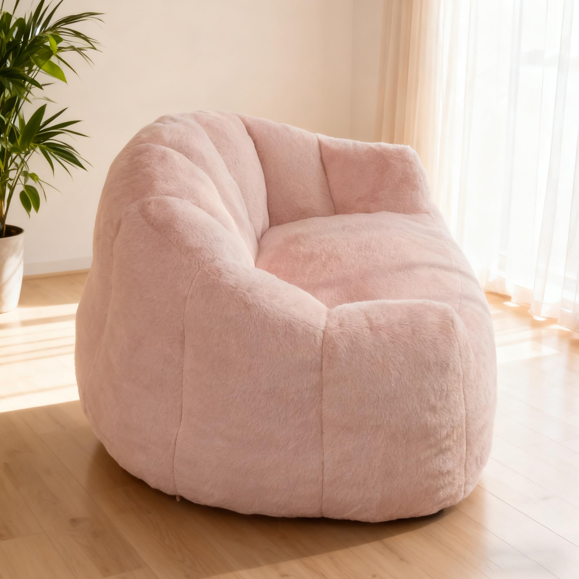 Bean Bag Chair, Giant Beanbag Chiars for Adults, Faux Fur Shell-Shaped Floor Sofa with Filler, Comfy Chair for Reading, Gaming and Relax (Grey)