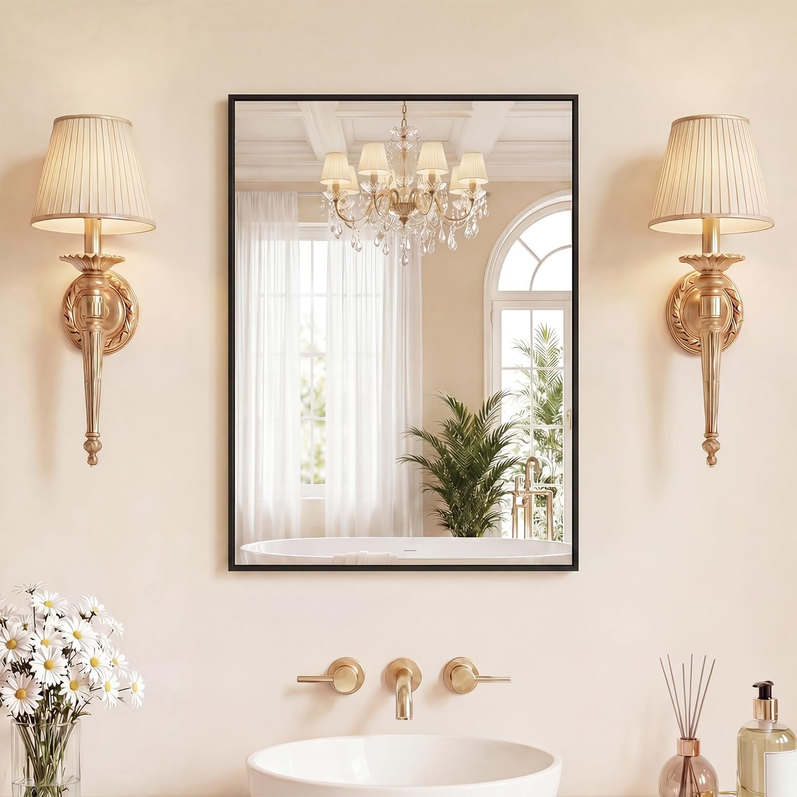 Sweetcrispy 24"x36" Arched Black Bathroom Mirrors for Wall | Bathroom Mirrors for Over Sink, Metal Framed with HD Shatter-Proof Glass for Entryway, Bedroom, Home Decor