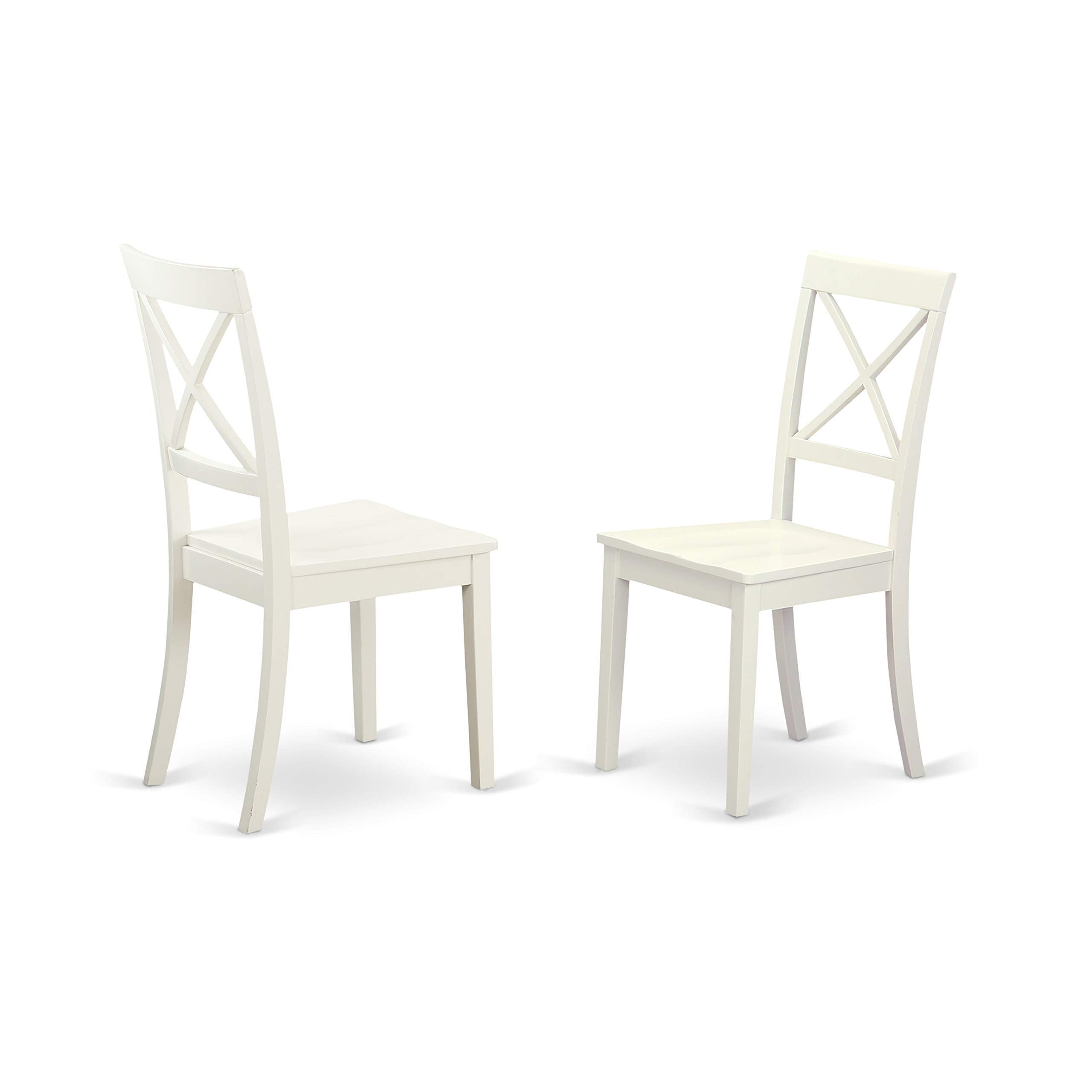 East West Furniture DLBO5-WHI-W 5 Piece Kitchen Table Set for 4 Includes a Round Dining Room Table with Dropleaf and 4 Solid Wood Seat Chairs, 42x42 Inch, Linen White