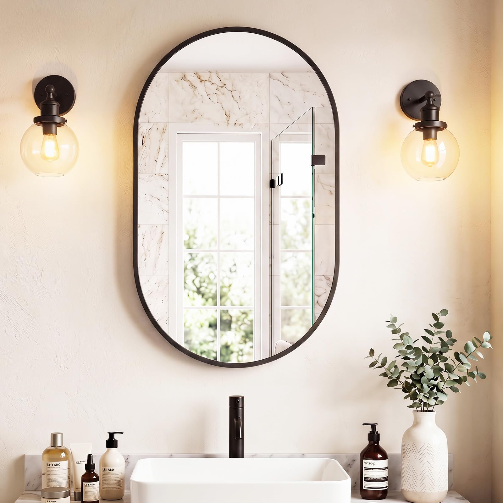 Sweetcrispy 24"x36" Arched Black Bathroom Mirrors for Wall | Bathroom Mirrors for Over Sink, Metal Framed with HD Shatter-Proof Glass for Entryway, Bedroom, Home Decor