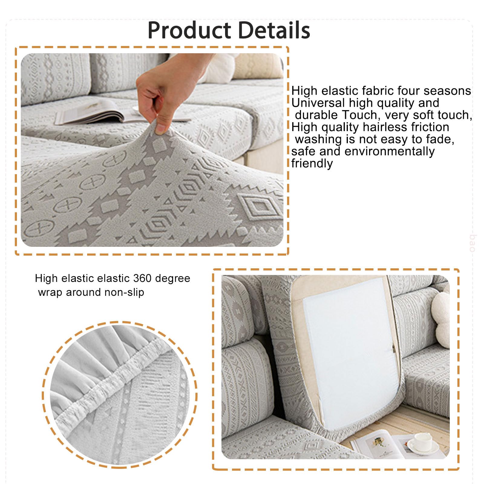 Sectional Couch Covers, Bohemian Universal Fashion Sofa Slipcovers, Wear-Resistant, Washable Stretch Replacement Furniture Covers for Pets (Small Backrest or Armchair,Gray)