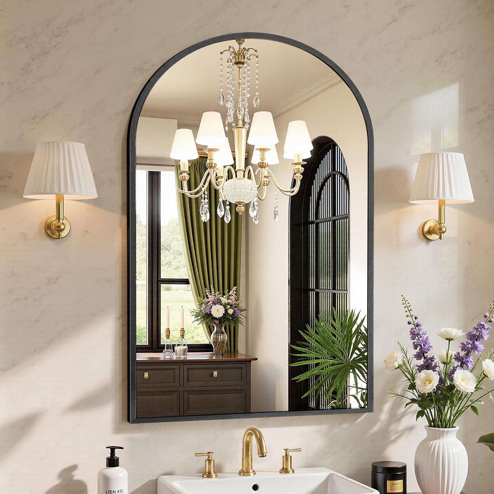 Sweetcrispy 24"x36" Arched Black Bathroom Mirrors for Wall | Bathroom Mirrors for Over Sink, Metal Framed with HD Shatter-Proof Glass for Entryway, Bedroom, Home Decor
