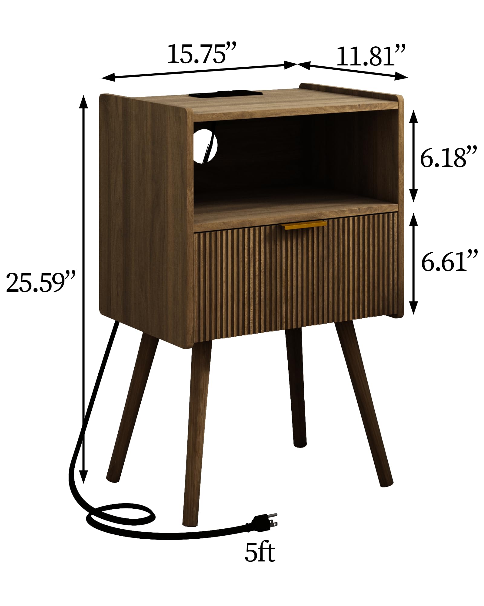 JOONEE Nightstand,Modern Bedside Table with Storage Drawer and Open Wood Shelf, for Living Room, Bedroom and Small Spaces, Accent Night Stand with Solid Wood Legs, Easy Assembly,Walnut Brown