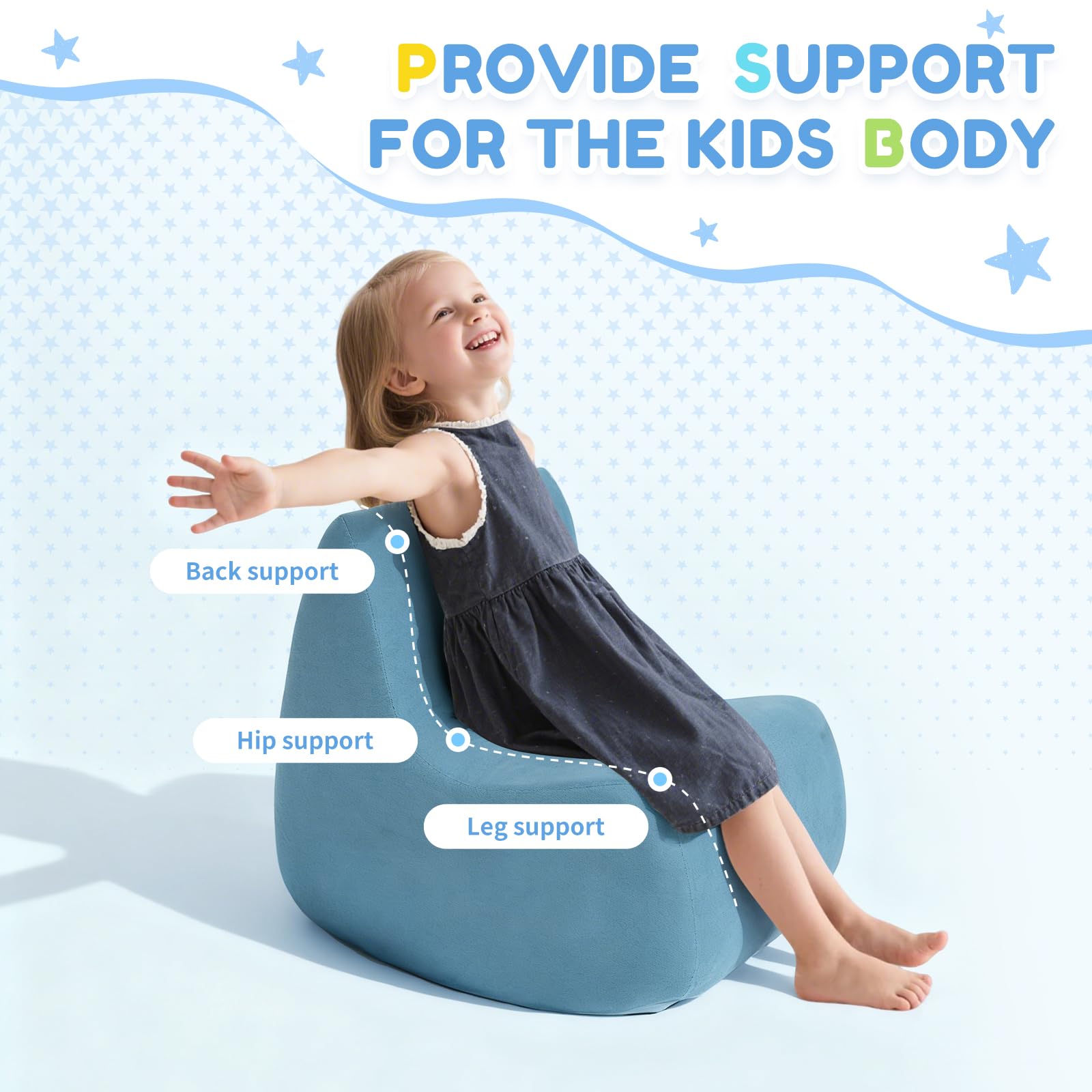 Toddler Chair, Comfy Kids Sofa Chair for Playroom, Supportive Toddler Couch for Boys and Girls with Washable Cover, Small Kids Furniture Sofa for Baby Gift (L-Shape-Blue)