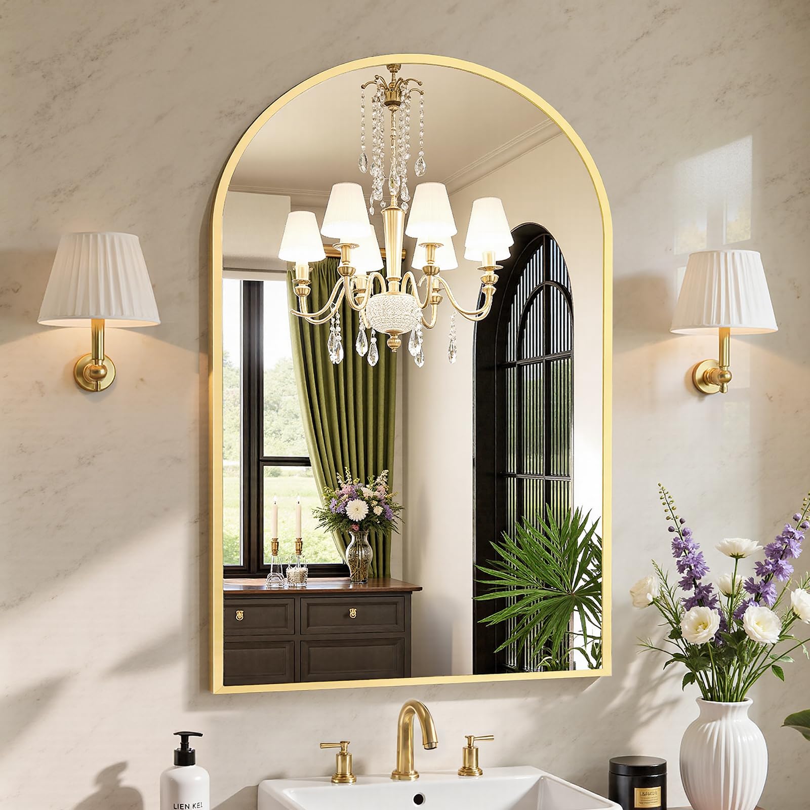 Sweetcrispy 24"x36" Arched Black Bathroom Mirrors for Wall | Bathroom Mirrors for Over Sink, Metal Framed with HD Shatter-Proof Glass for Entryway, Bedroom, Home Decor