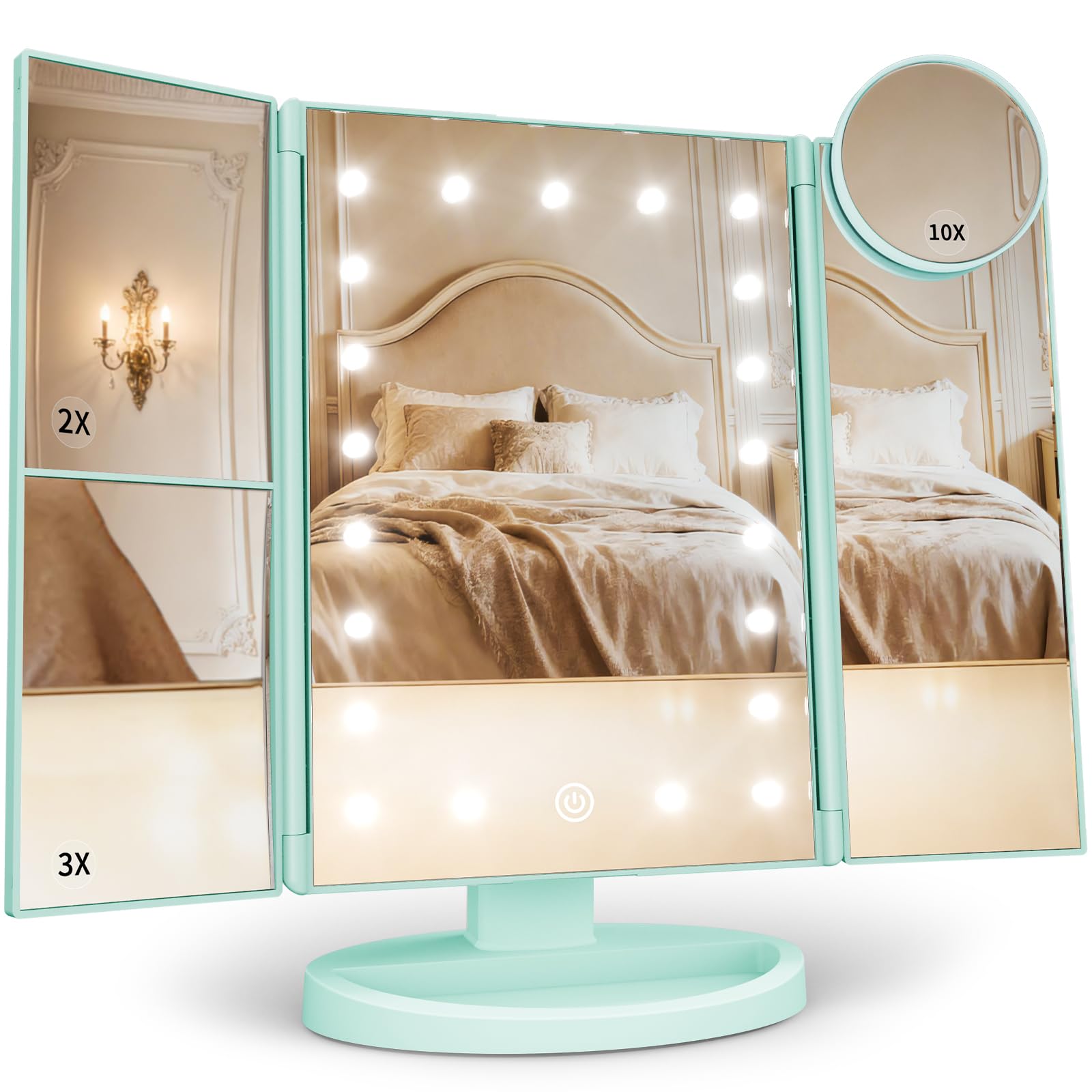 HUONUL Makeup Mirror, Vanity Mirror with Lights, 2X/3X/10X Magnification, Touch Control, Trifold, Dual Power Supply, Birthday Gifts for Women, Wife, Mom, Girls,Dorm Room Essentials