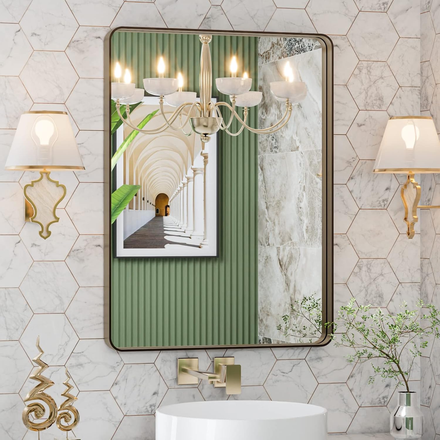 LOAAO Black Metal Framed Bathroom Mirror for Wall, 22X30 Inch Rounded Rectangle Mirror, Matte Black Bathroom Vanity Mirror Farmhouse, Anti-Rust, Hangs Horizontally or Vertically