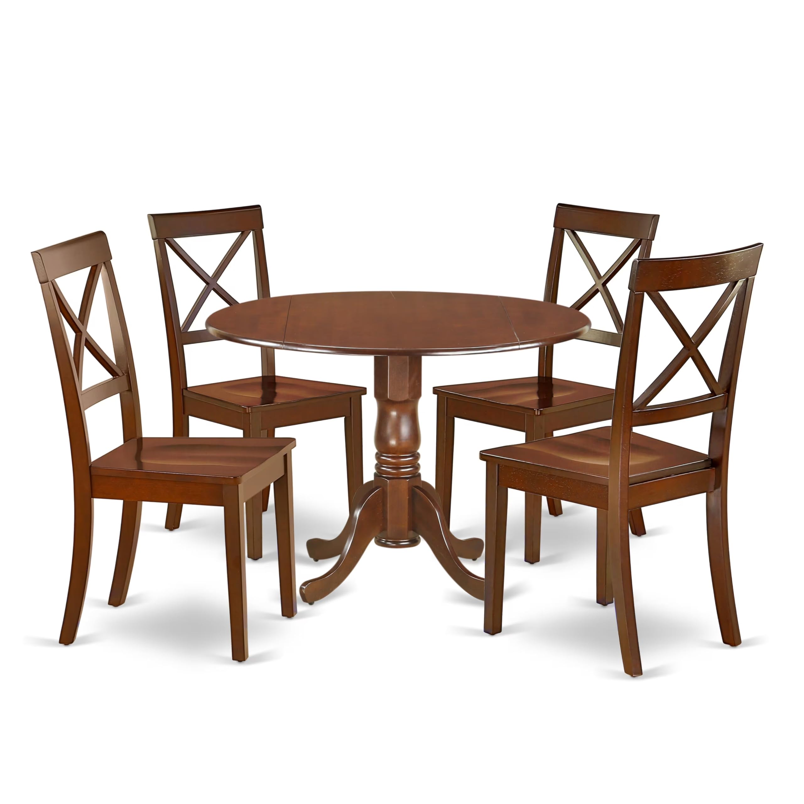 East West Furniture DLBO5-WHI-W 5 Piece Kitchen Table Set for 4 Includes a Round Dining Room Table with Dropleaf and 4 Solid Wood Seat Chairs, 42x42 Inch, Linen White