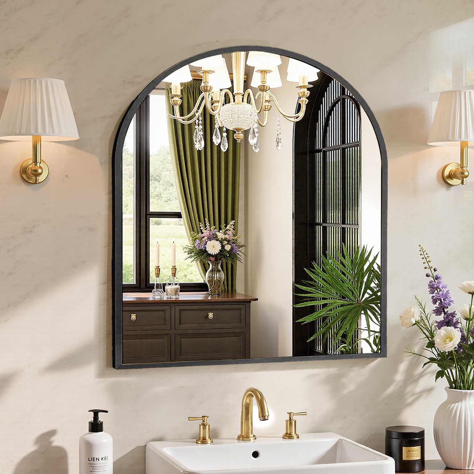 Sweetcrispy 24"x36" Arched Black Bathroom Mirrors for Wall | Bathroom Mirrors for Over Sink, Metal Framed with HD Shatter-Proof Glass for Entryway, Bedroom, Home Decor