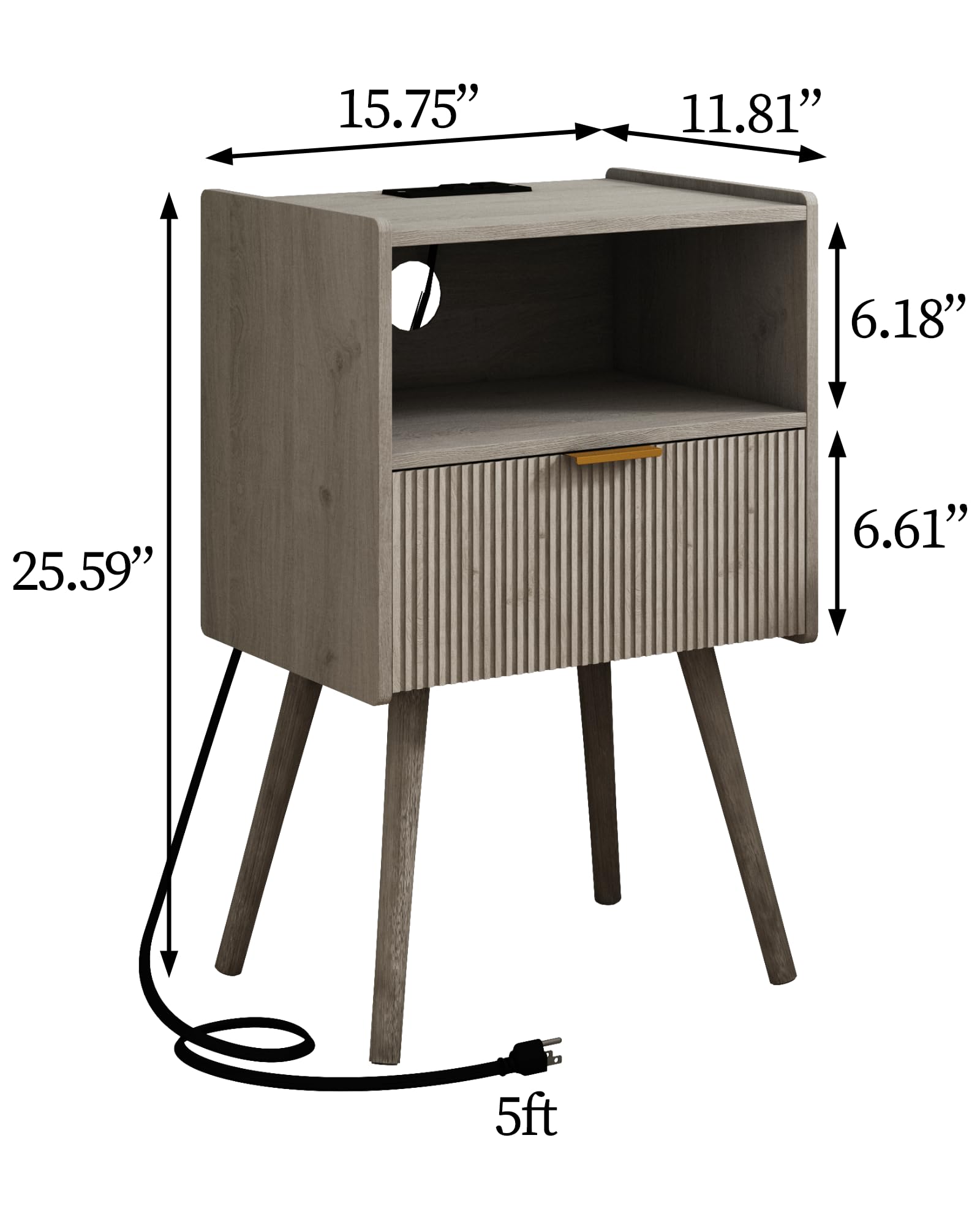 JOONEE Nightstand,Modern Bedside Table with Storage Drawer and Open Wood Shelf, for Living Room, Bedroom and Small Spaces, Accent Night Stand with Solid Wood Legs, Easy Assembly,Walnut Brown