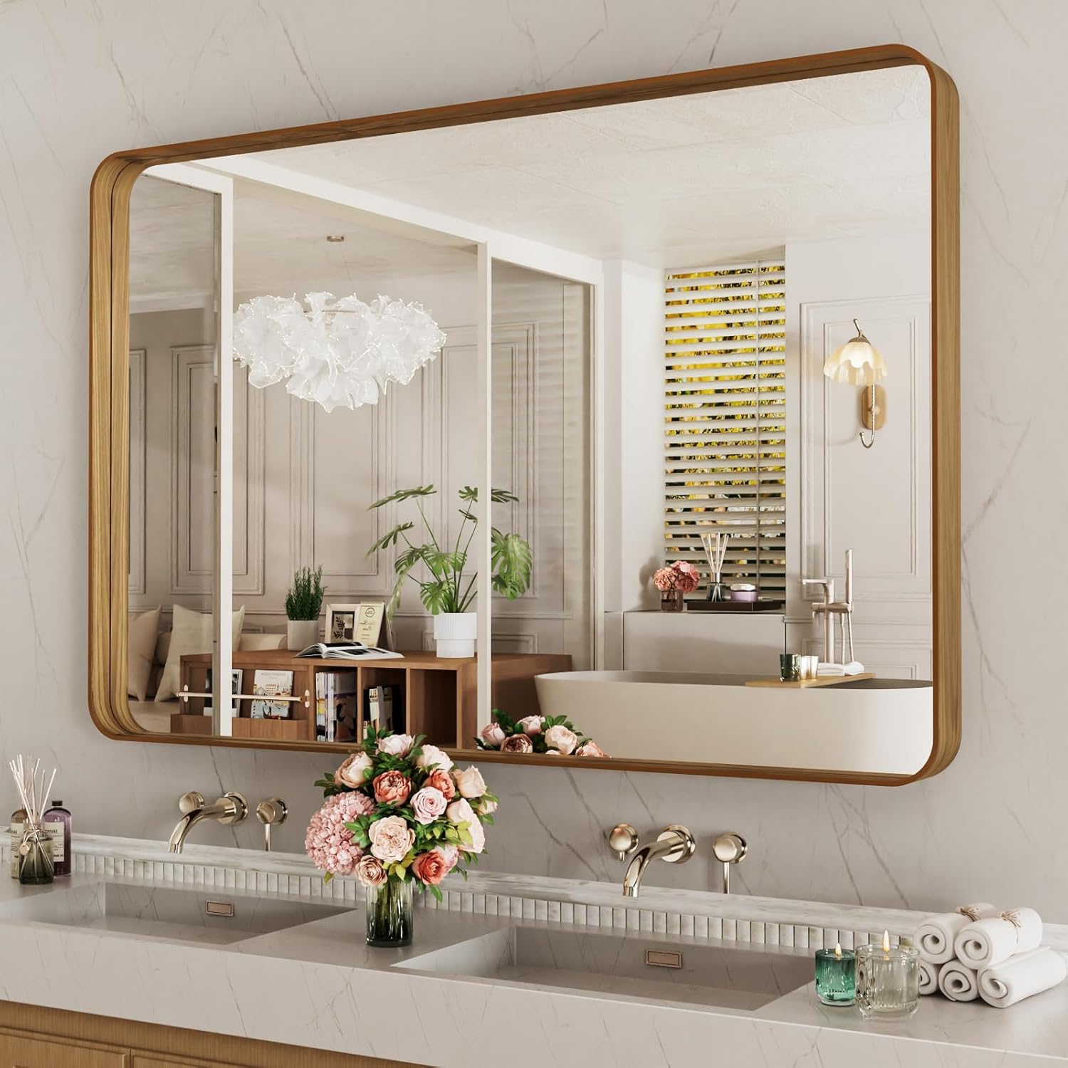 LOAAO Black Metal Framed Bathroom Mirror for Wall, 22X30 Inch Rounded Rectangle Mirror, Matte Black Bathroom Vanity Mirror Farmhouse, Anti-Rust, Hangs Horizontally or Vertically