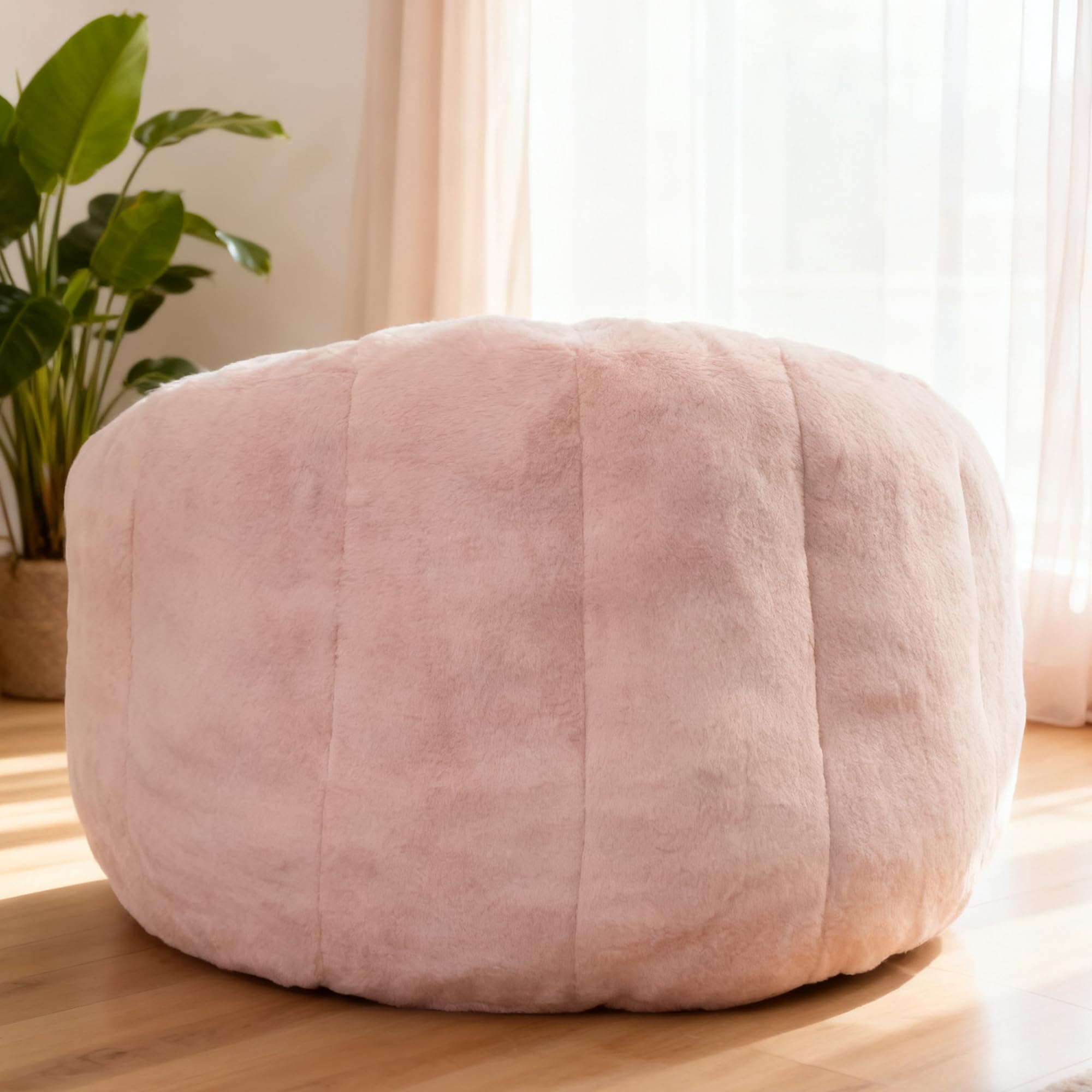 Bean Bag Chair, Giant Beanbag Chiars for Adults, Faux Fur Shell-Shaped Floor Sofa with Filler, Comfy Chair for Reading, Gaming and Relax (Grey)