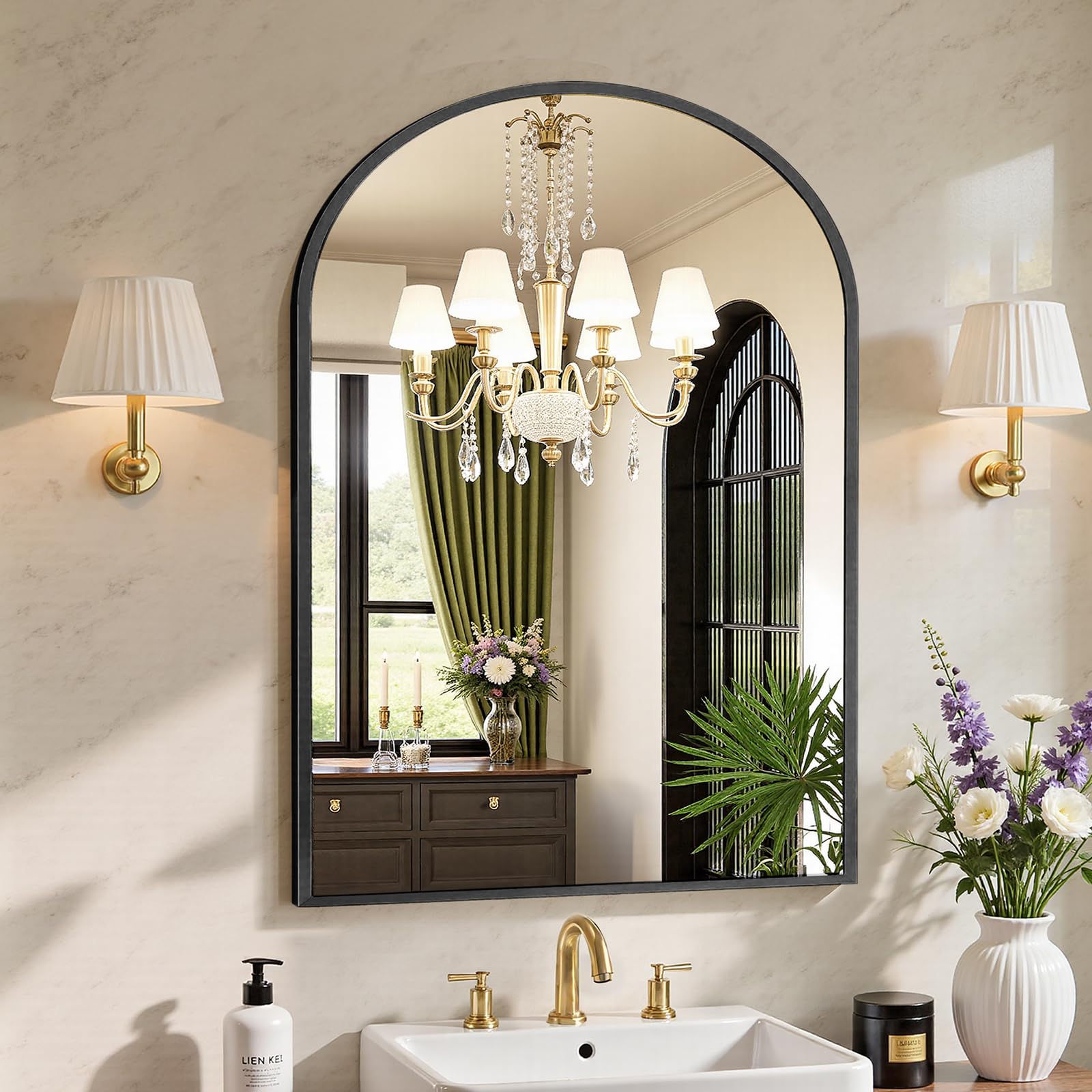 Sweetcrispy 24"x36" Arched Black Bathroom Mirrors for Wall | Bathroom Mirrors for Over Sink, Metal Framed with HD Shatter-Proof Glass for Entryway, Bedroom, Home Decor