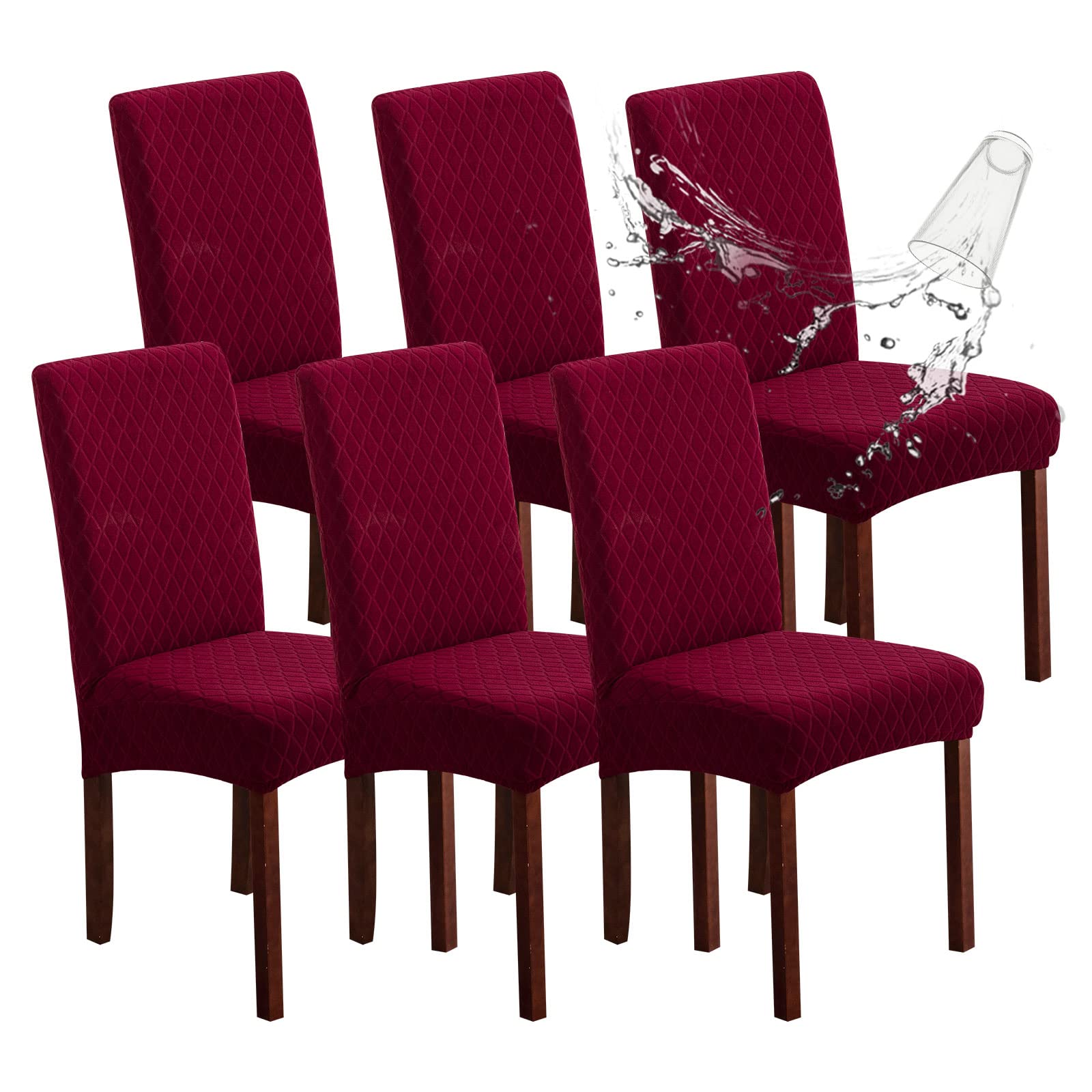 Genina 100% Waterproof Chair Covers for Dining Room Set of 4, Stretch Parson Chair Slipcovers for Kitchen Chairs, Washable Chair Protectors, Leaves-Warm Gray