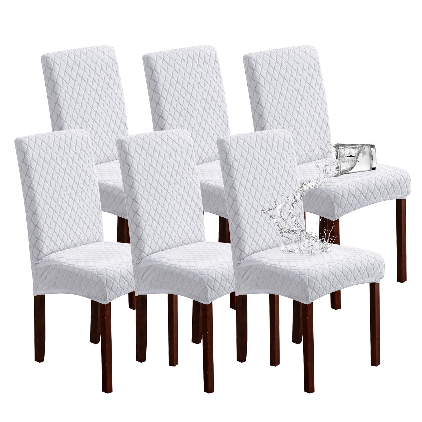 Genina 100% Waterproof Chair Covers for Dining Room Set of 4, Stretch Parson Chair Slipcovers for Kitchen Chairs, Washable Chair Protectors, Leaves-Warm Gray