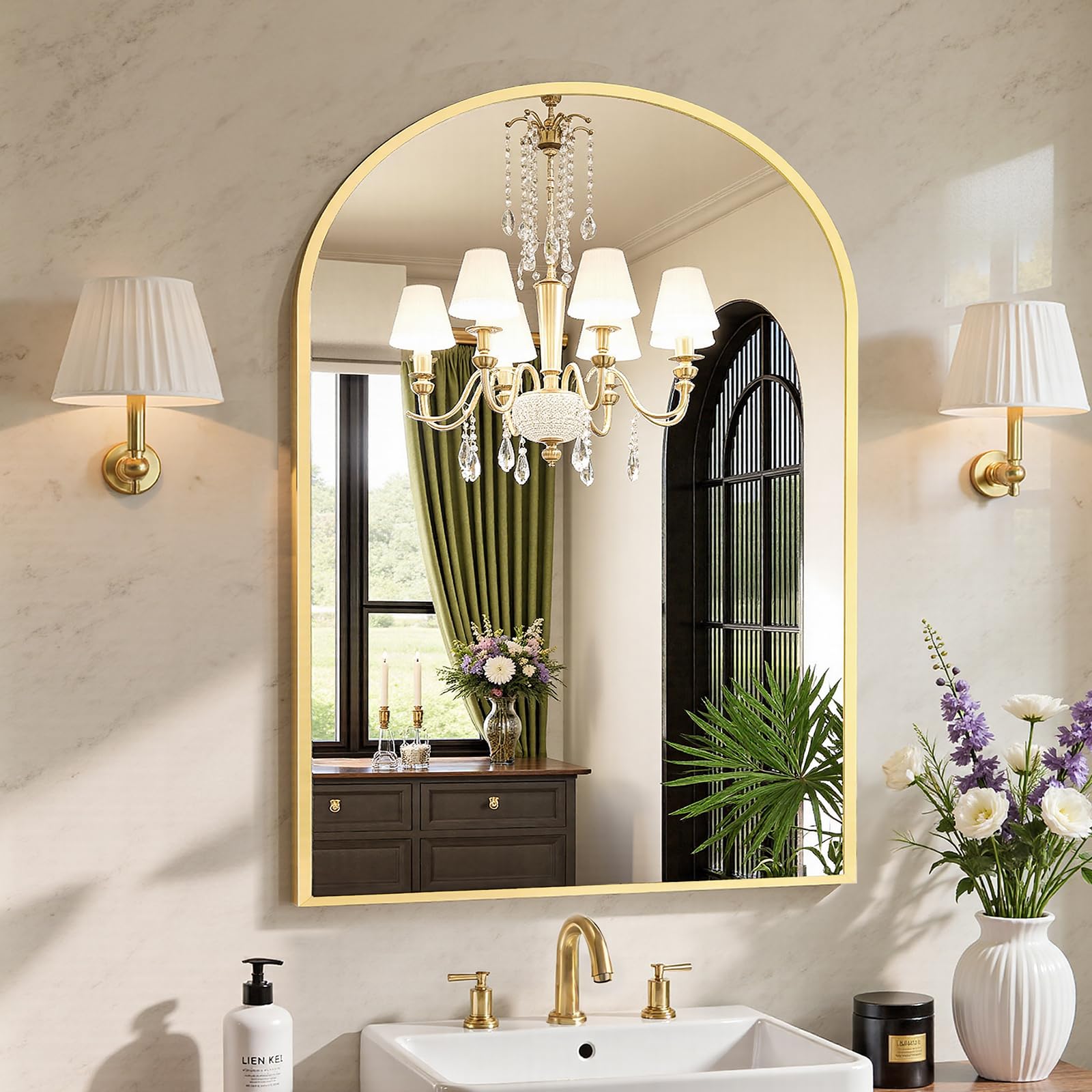 Sweetcrispy 24"x36" Arched Black Bathroom Mirrors for Wall | Bathroom Mirrors for Over Sink, Metal Framed with HD Shatter-Proof Glass for Entryway, Bedroom, Home Decor