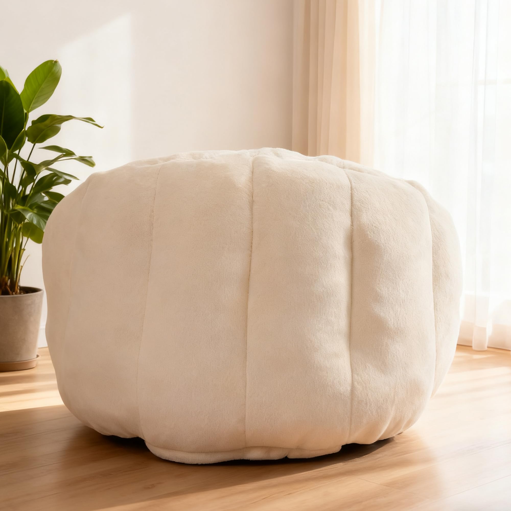 Bean Bag Chair, Giant Beanbag Chiars for Adults, Faux Fur Shell-Shaped Floor Sofa with Filler, Comfy Chair for Reading, Gaming and Relax (Grey)