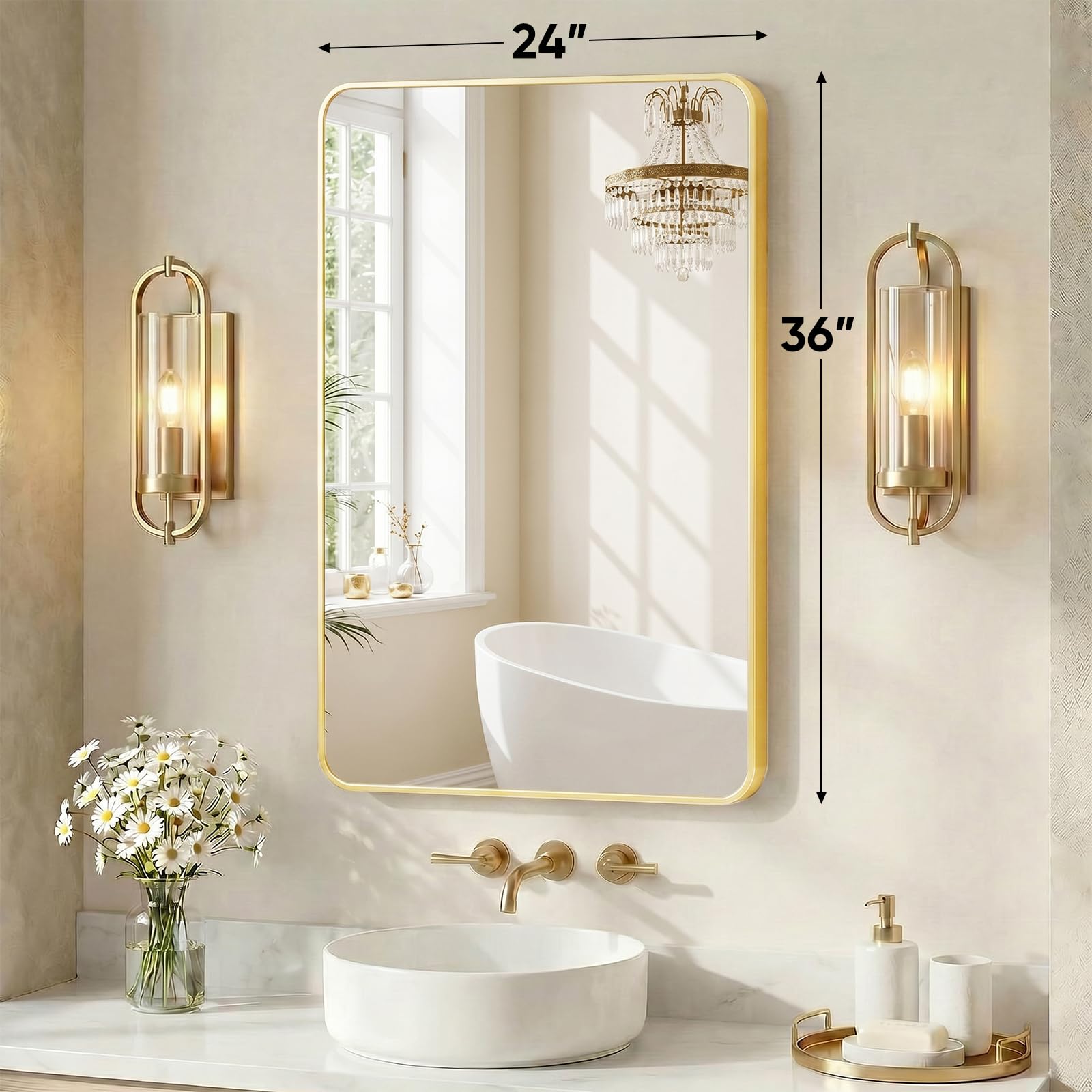 Sweetcrispy 24"x36" Arched Black Bathroom Mirrors for Wall | Bathroom Mirrors for Over Sink, Metal Framed with HD Shatter-Proof Glass for Entryway, Bedroom, Home Decor
