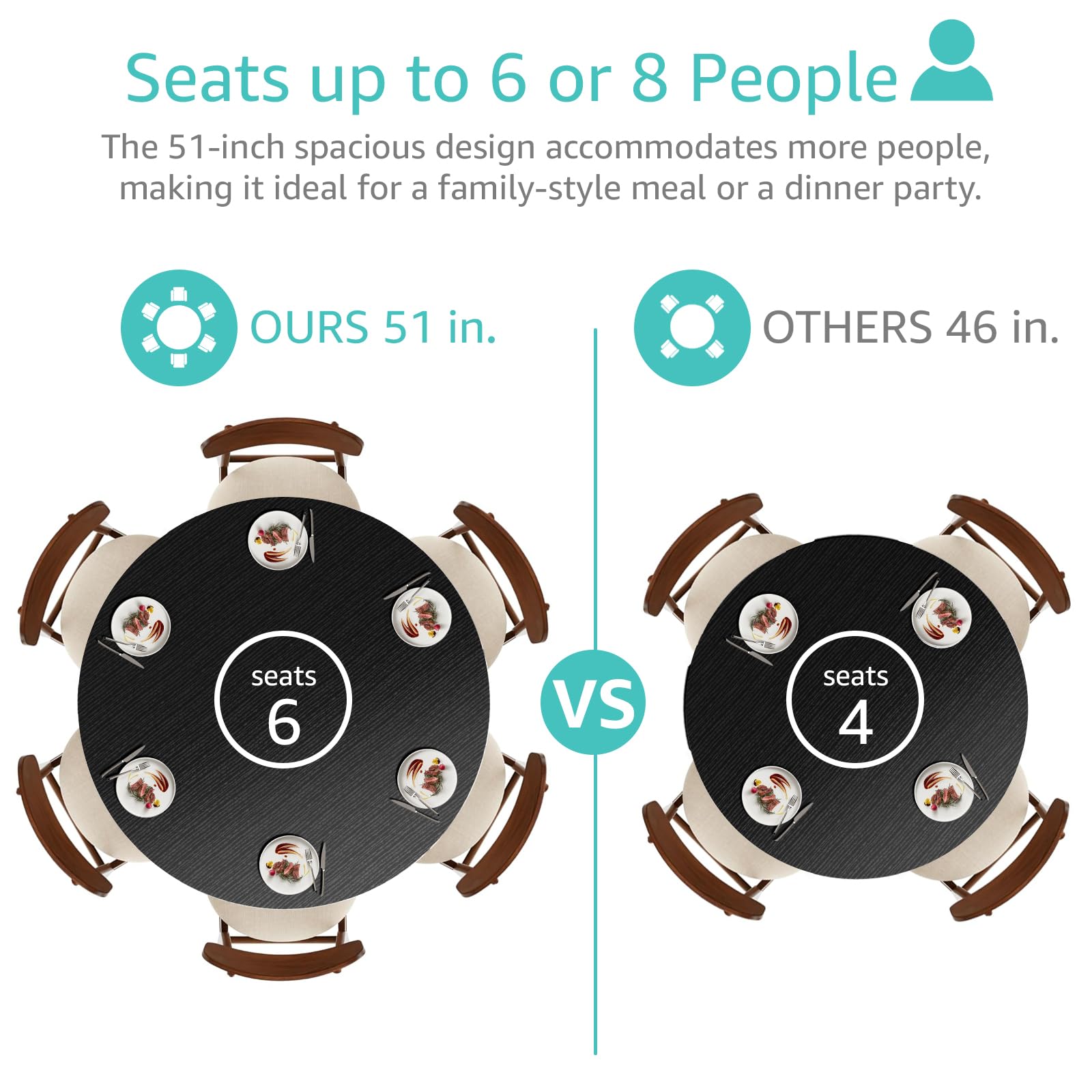 NUTIKAS 42 Inch Round Dining Table for 4, Modern Black Wood Grain Kitchen Table with Cross Metal Legs, Circular Industrial Dinner Table for Small Spaces, Breakfast Nook, Apartment, Office