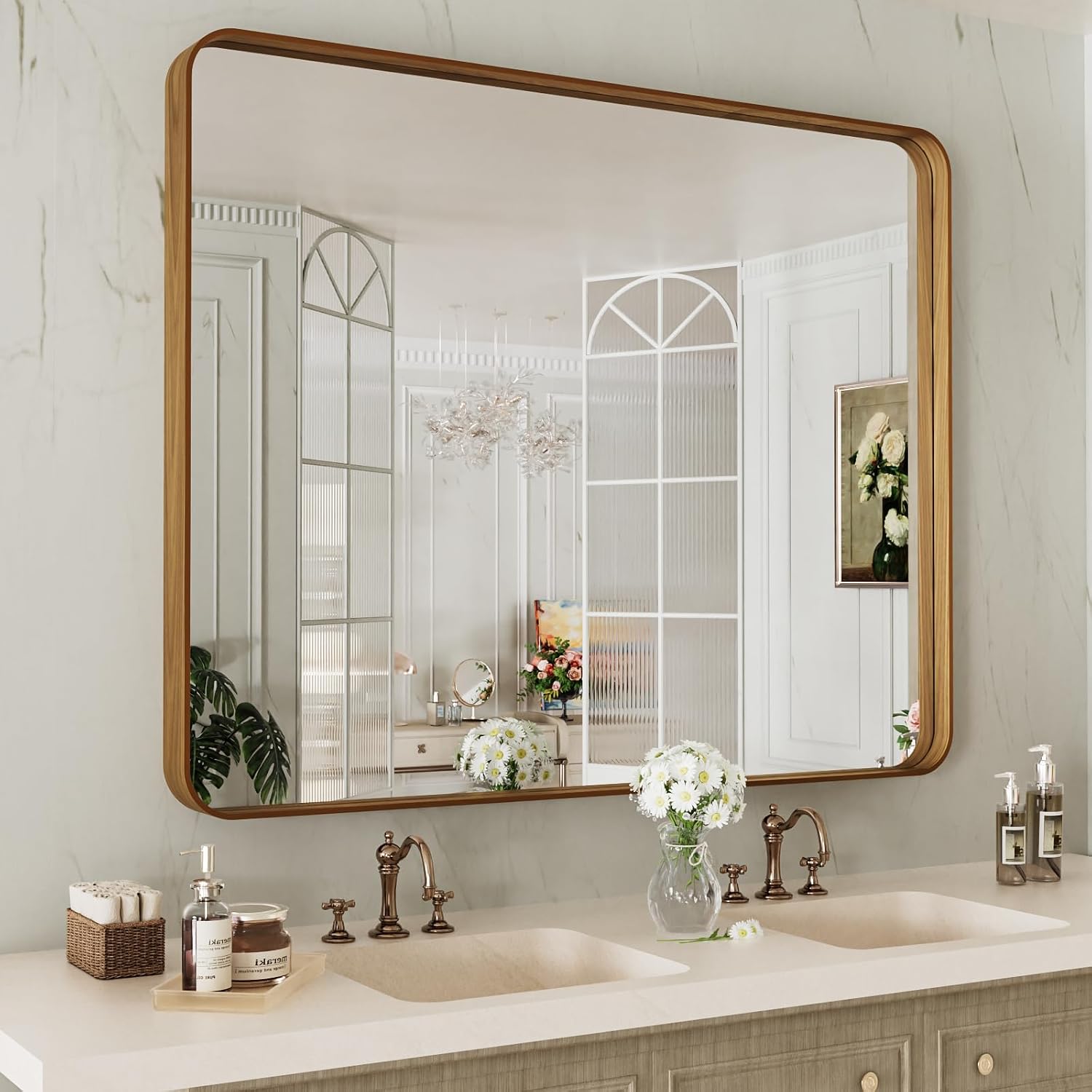 LOAAO Black Metal Framed Bathroom Mirror for Wall, 22X30 Inch Rounded Rectangle Mirror, Matte Black Bathroom Vanity Mirror Farmhouse, Anti-Rust, Hangs Horizontally or Vertically
