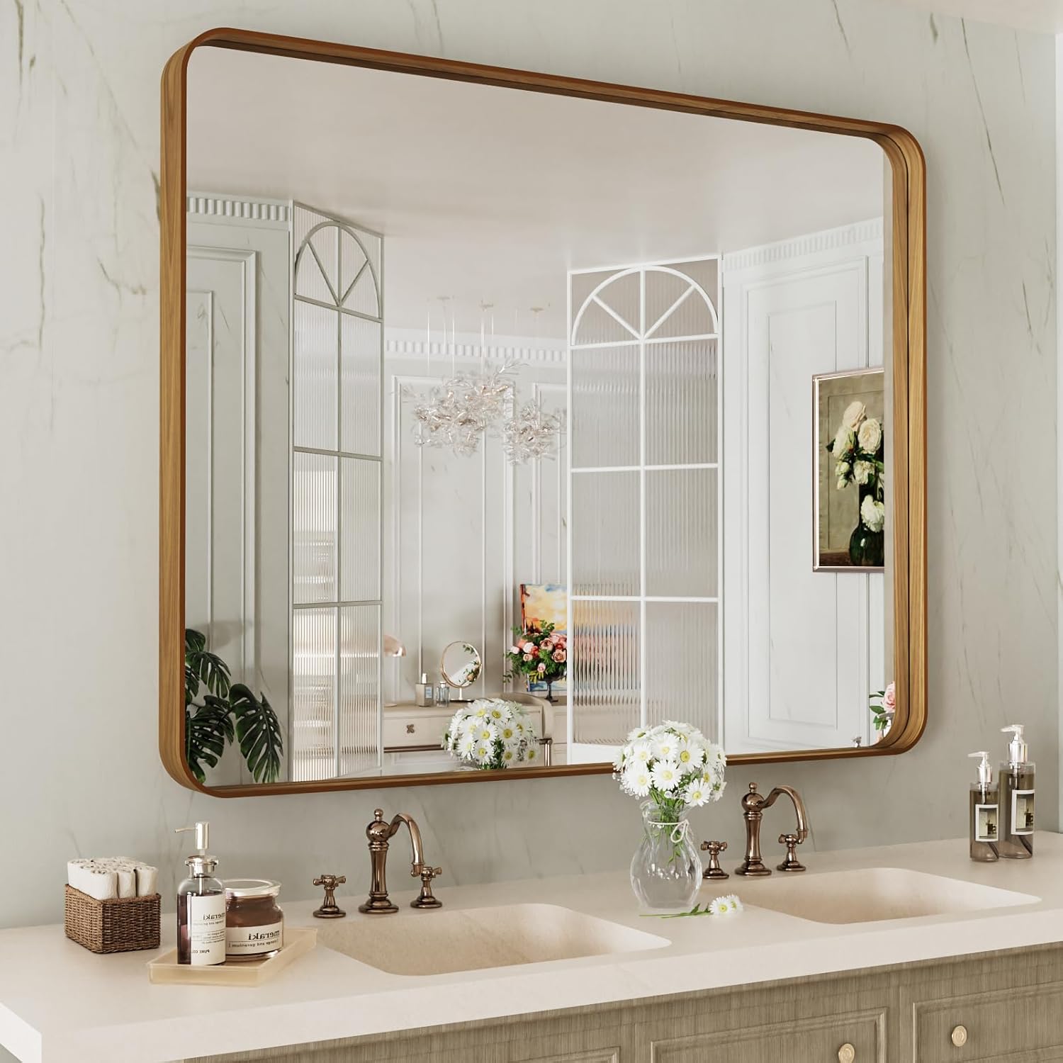 LOAAO Black Metal Framed Bathroom Mirror for Wall, 22X30 Inch Rounded Rectangle Mirror, Matte Black Bathroom Vanity Mirror Farmhouse, Anti-Rust, Hangs Horizontally or Vertically