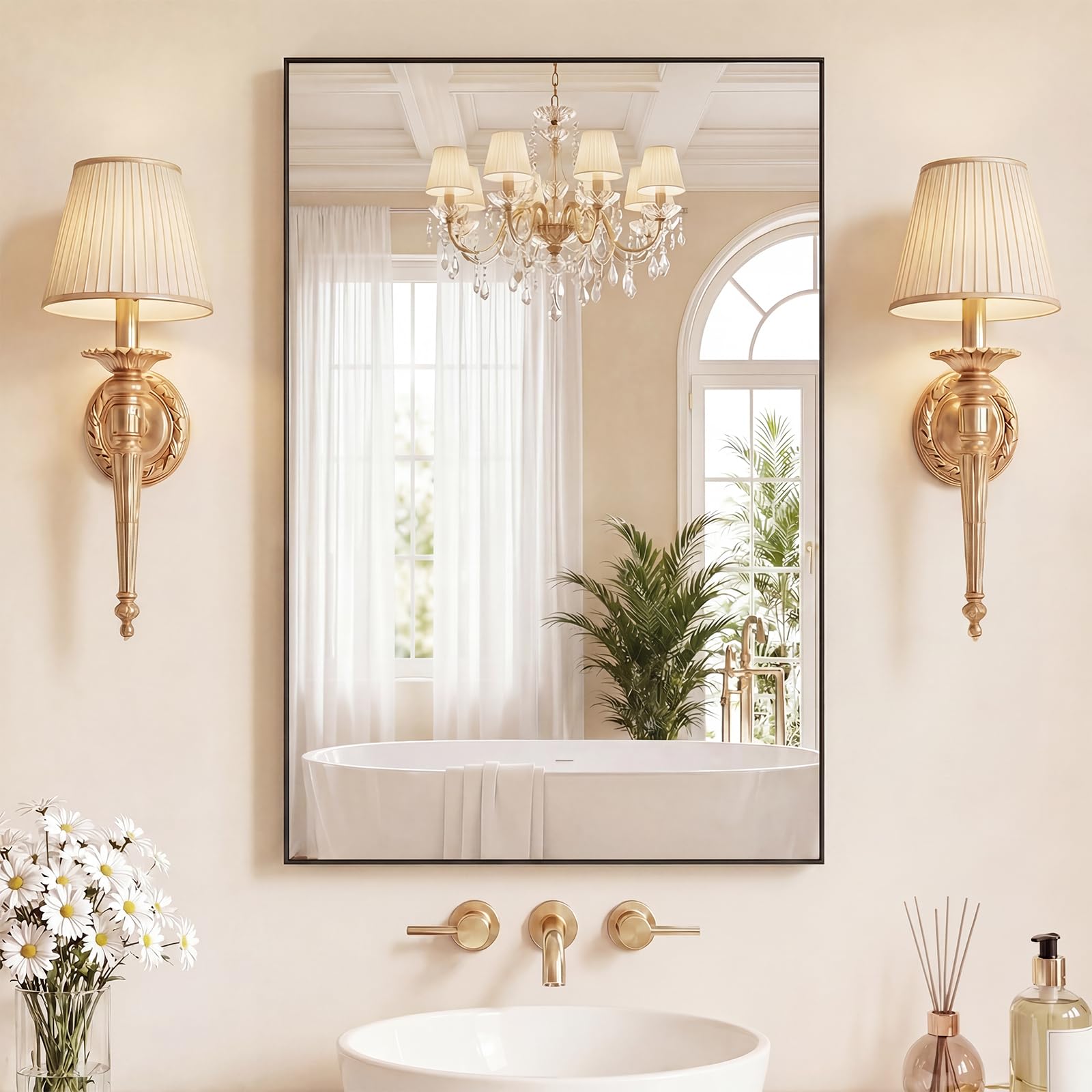 Sweetcrispy 24"x36" Arched Black Bathroom Mirrors for Wall | Bathroom Mirrors for Over Sink, Metal Framed with HD Shatter-Proof Glass for Entryway, Bedroom, Home Decor