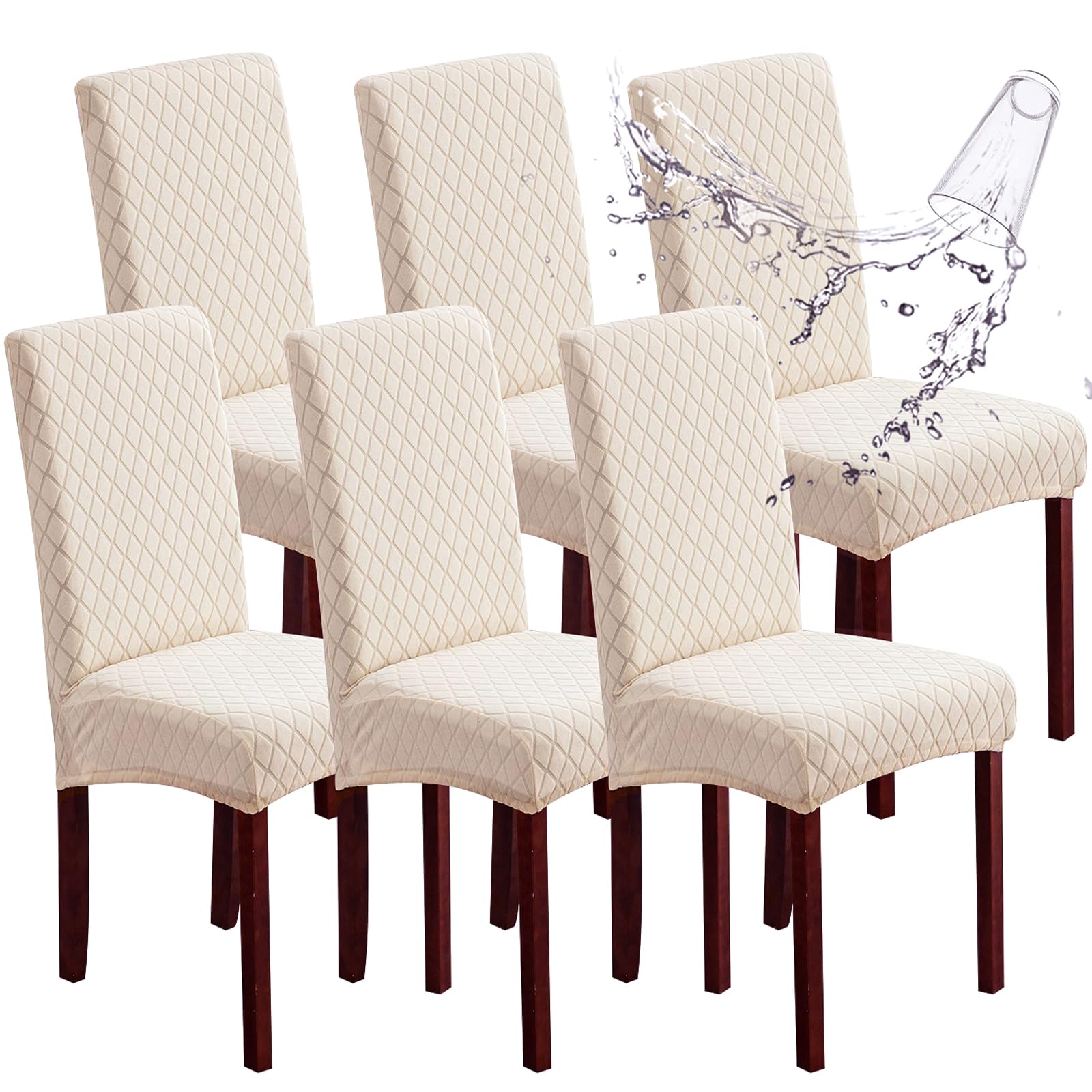 Genina 100% Waterproof Chair Covers for Dining Room Set of 4, Stretch Parson Chair Slipcovers for Kitchen Chairs, Washable Chair Protectors, Leaves-Warm Gray