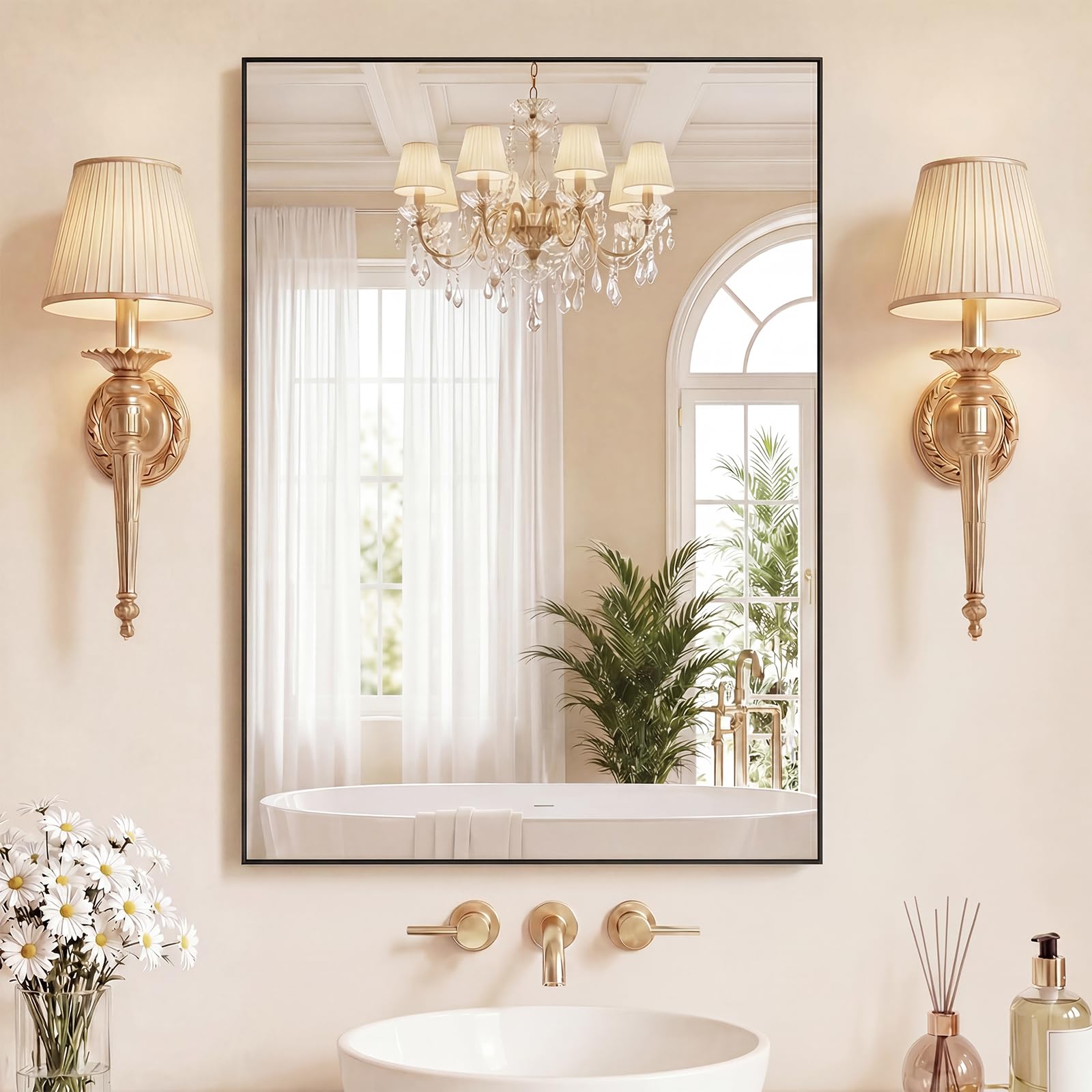 Sweetcrispy 24"x36" Arched Black Bathroom Mirrors for Wall | Bathroom Mirrors for Over Sink, Metal Framed with HD Shatter-Proof Glass for Entryway, Bedroom, Home Decor