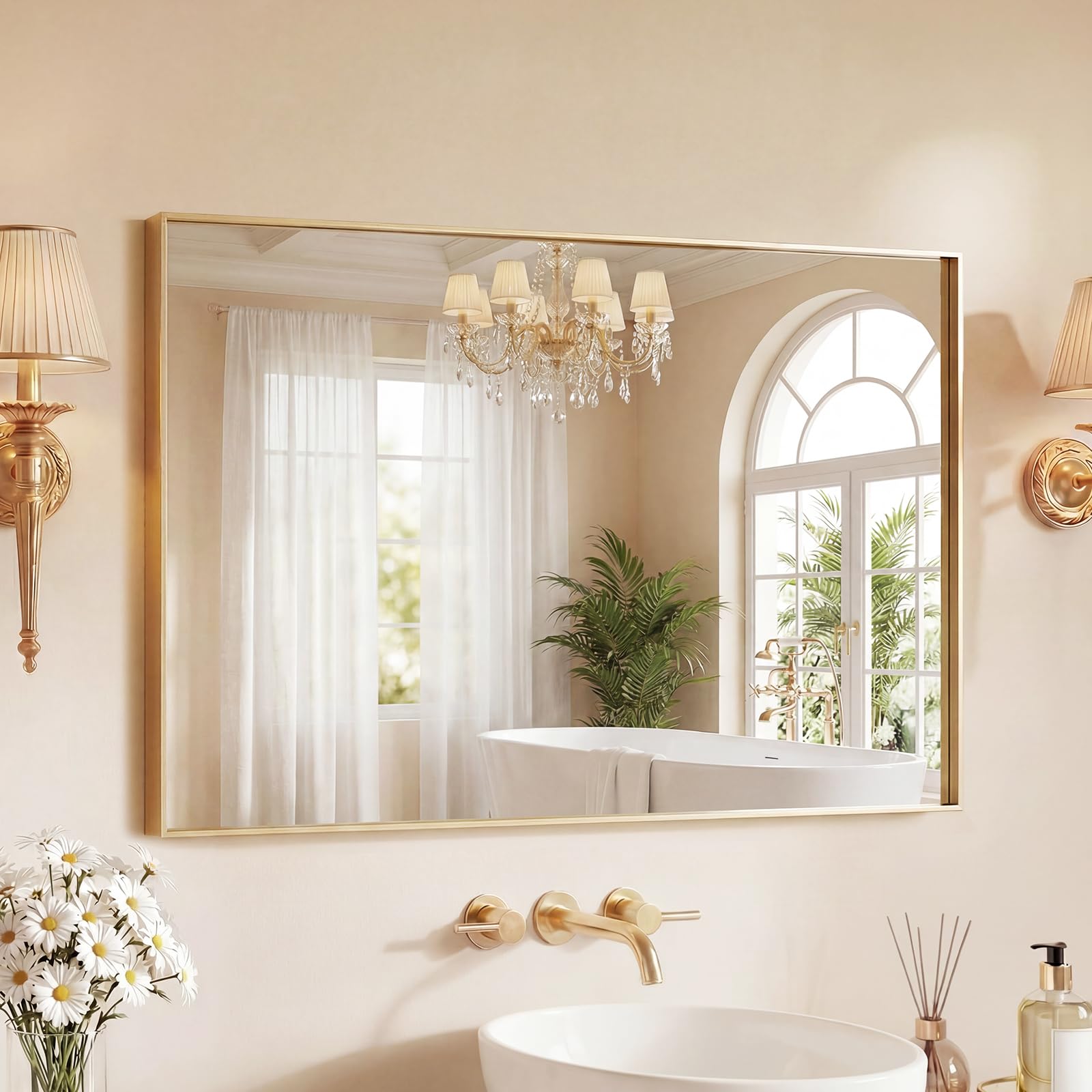 Sweetcrispy 24"x36" Arched Black Bathroom Mirrors for Wall | Bathroom Mirrors for Over Sink, Metal Framed with HD Shatter-Proof Glass for Entryway, Bedroom, Home Decor