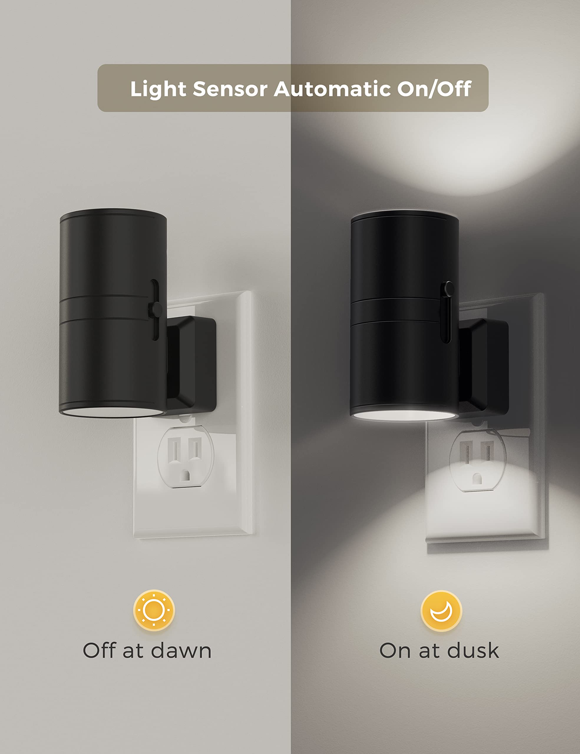 L LOHAS LED Night Light Plug in, Modern Night Lights Plug into Wall, Dusk to Dawn Sensor, Soft White 3000K, 0-100LM Adjustable Brightness, Dimmable Night Lights for Hallway Bedroom Stairway, 2 Pack