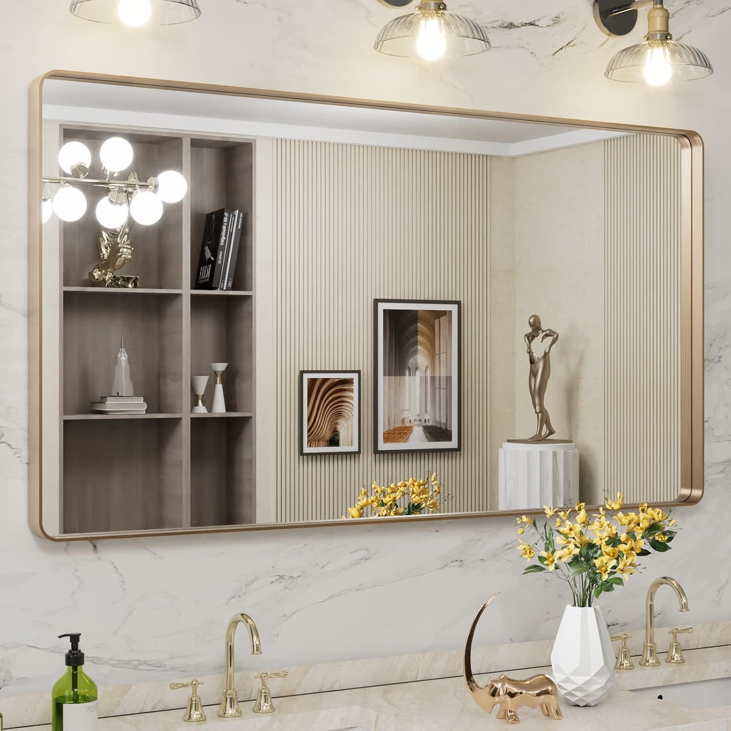 LOAAO Black Metal Framed Bathroom Mirror for Wall, 22X30 Inch Rounded Rectangle Mirror, Matte Black Bathroom Vanity Mirror Farmhouse, Anti-Rust, Hangs Horizontally or Vertically