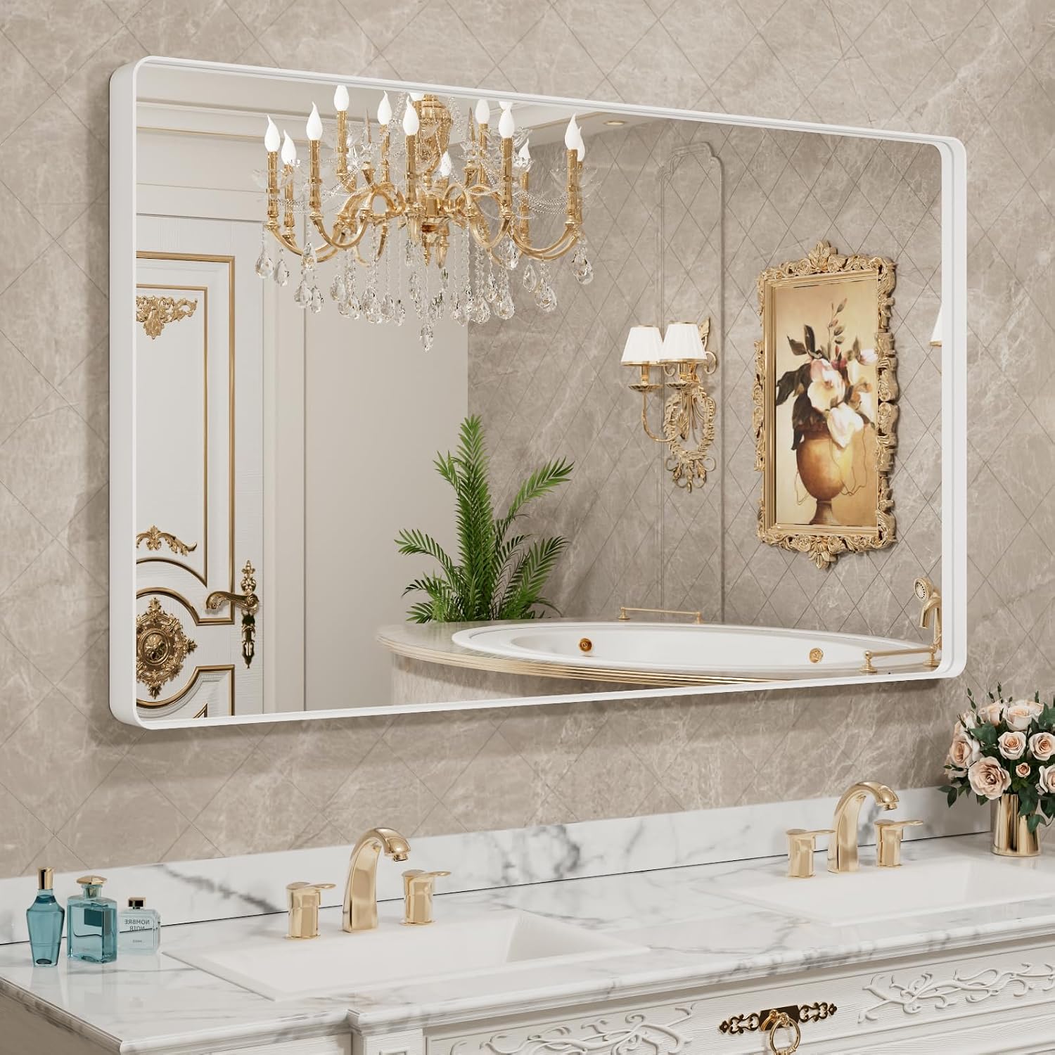 LOAAO Black Metal Framed Bathroom Mirror for Wall, 22X30 Inch Rounded Rectangle Mirror, Matte Black Bathroom Vanity Mirror Farmhouse, Anti-Rust, Hangs Horizontally or Vertically