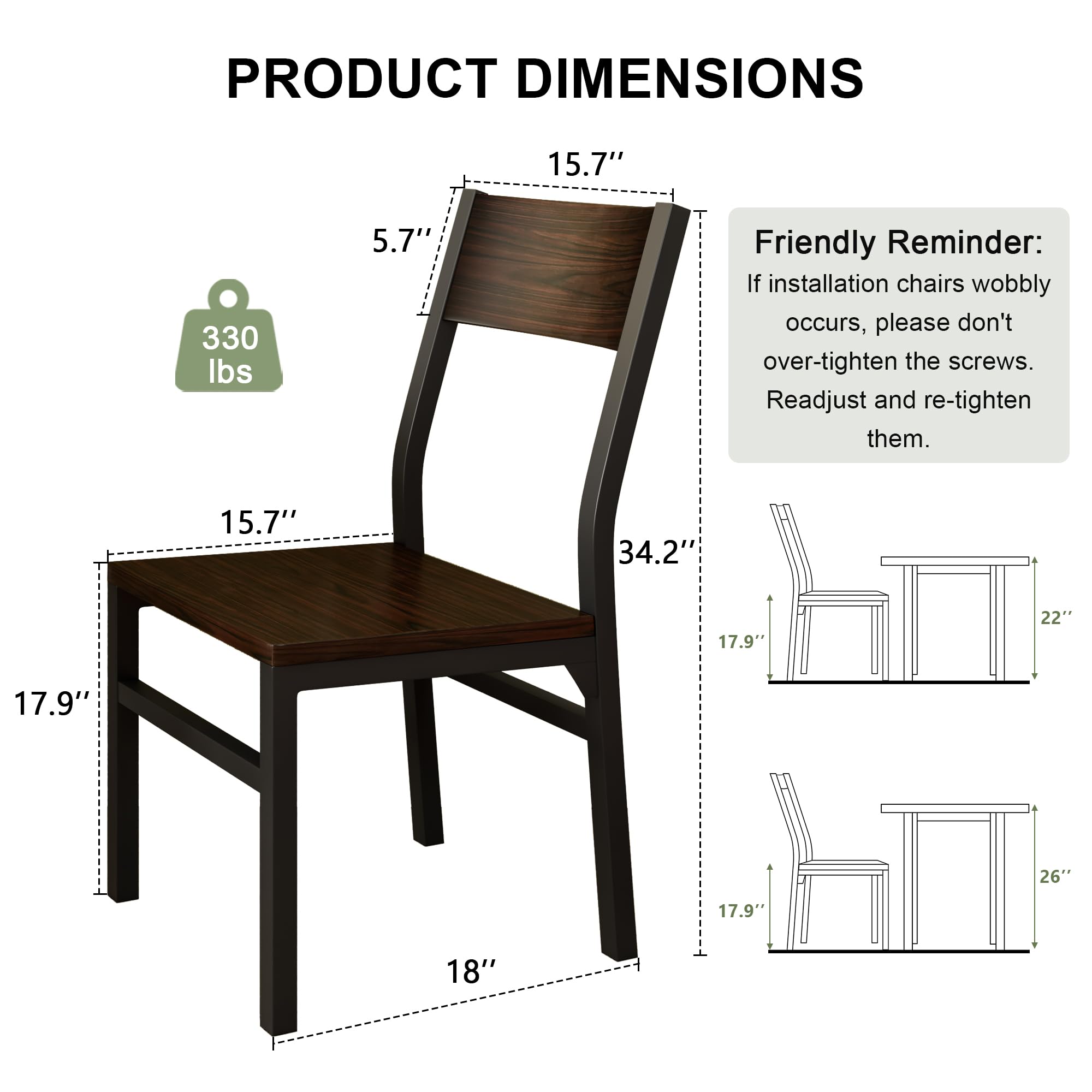 Feonase Dining Chairs Set of 6, Modern Kitchen Chairs with Ergonomic Backrest, MDF Board and Metal Legs, Dinner Chairs for Dining Room, Kitchen and Living Room, Walnut