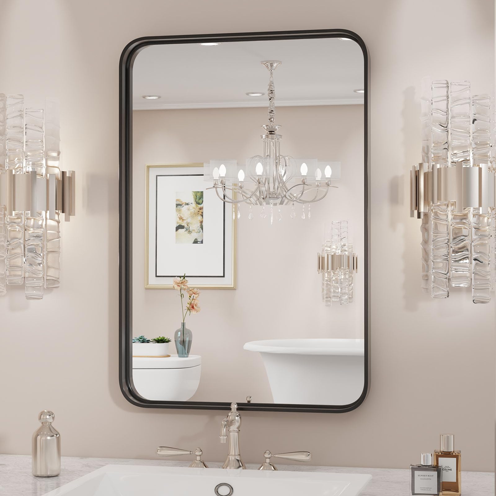 Sweetcrispy 24"x36" Arched Black Bathroom Mirrors for Wall | Bathroom Mirrors for Over Sink, Metal Framed with HD Shatter-Proof Glass for Entryway, Bedroom, Home Decor