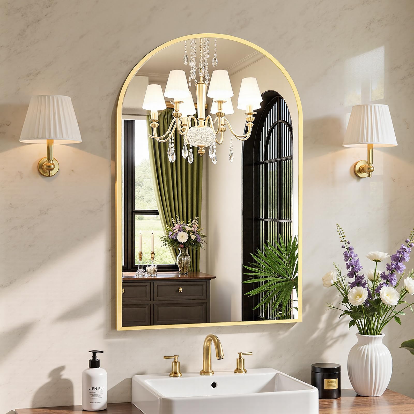 Sweetcrispy 24"x36" Arched Black Bathroom Mirrors for Wall | Bathroom Mirrors for Over Sink, Metal Framed with HD Shatter-Proof Glass for Entryway, Bedroom, Home Decor